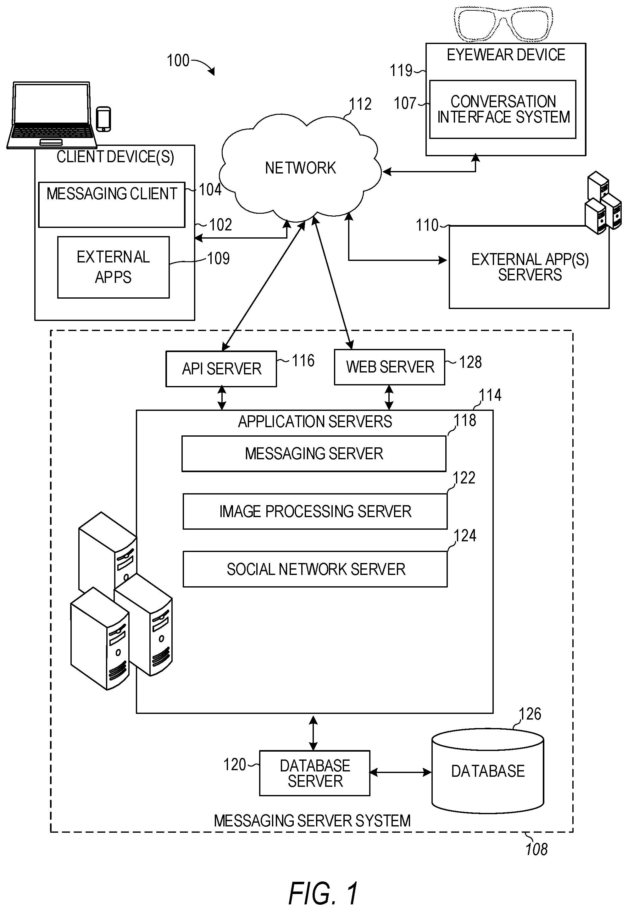 Patent US12105283 Figure 1 – Conversation interface on an eyewear device