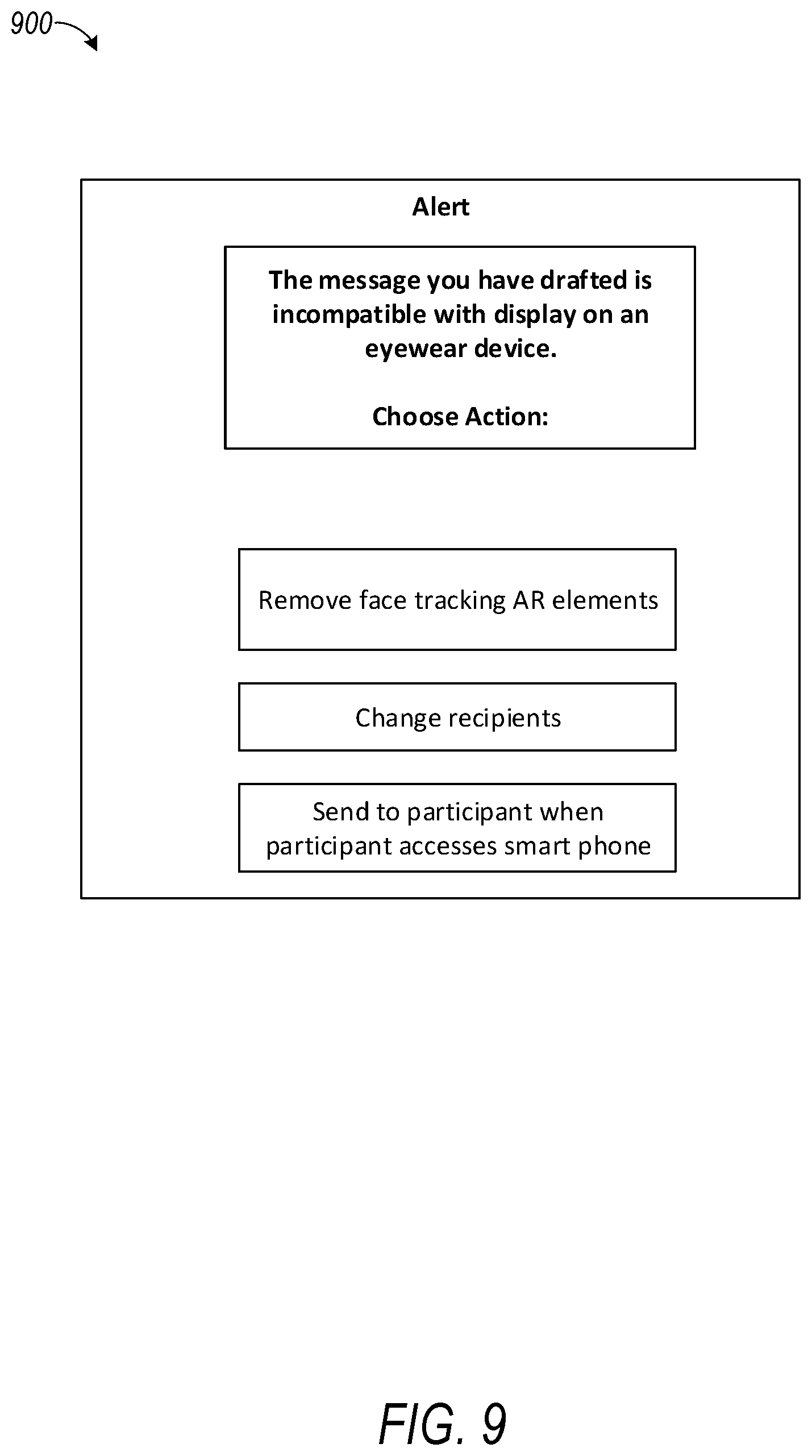 Patent US12105283 Figure 9 – Conversation interface on an eyewear device