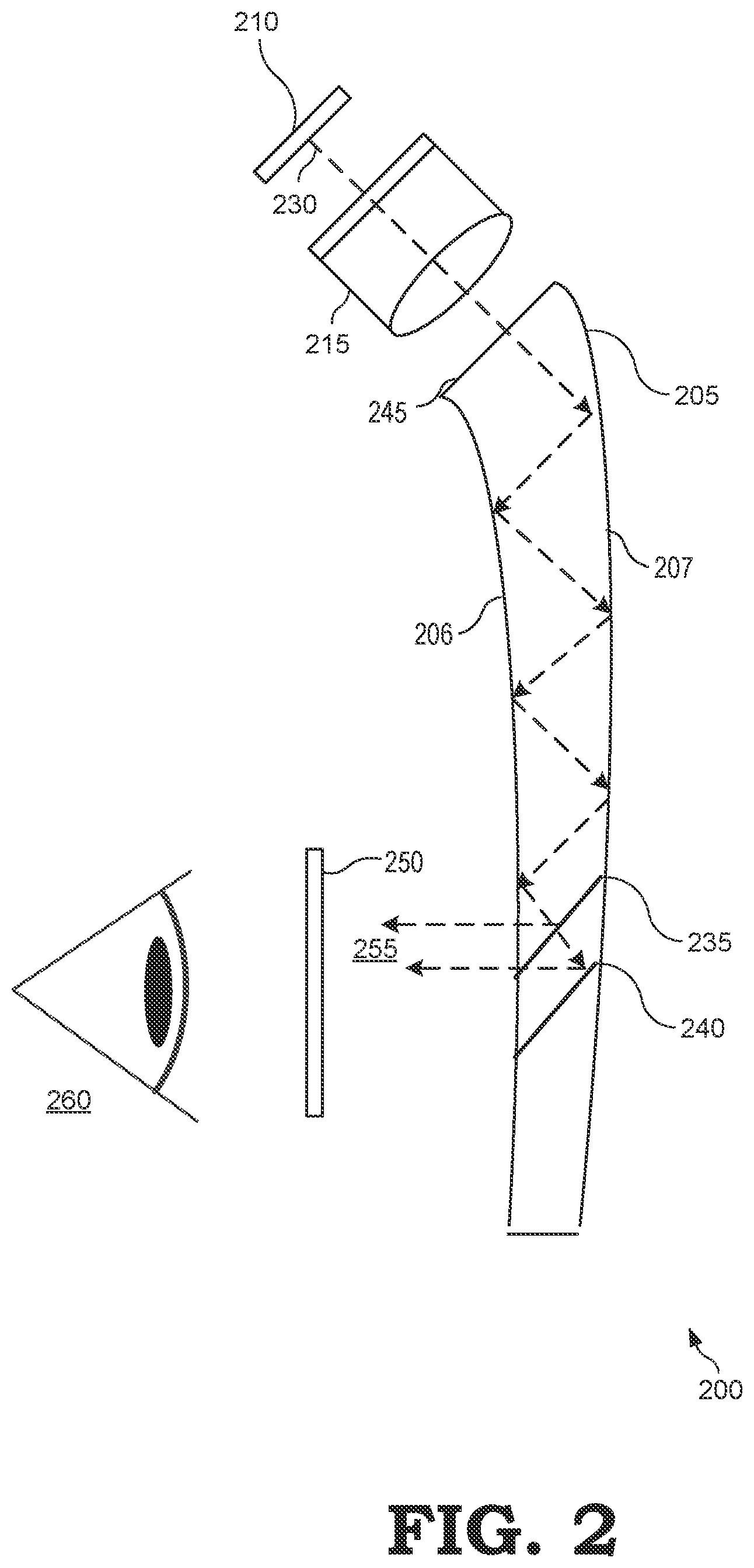 Patent US12105290 Figure 2 – Optical design of a dual combiner in head-wearable display