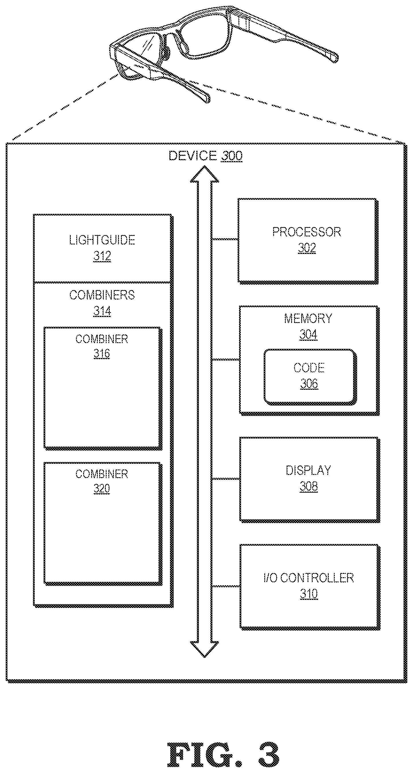 Patent US12105290 Figure 3 – Optical design of a dual combiner in head-wearable display