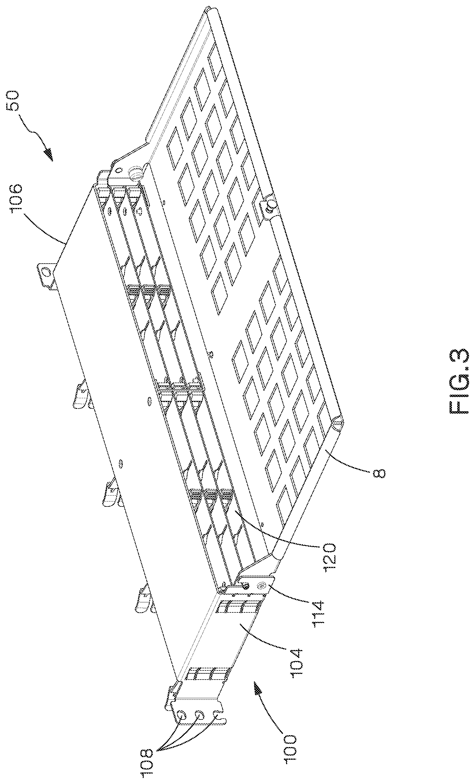Patent US12105338 Figure 6 – Modular fiber optic tray