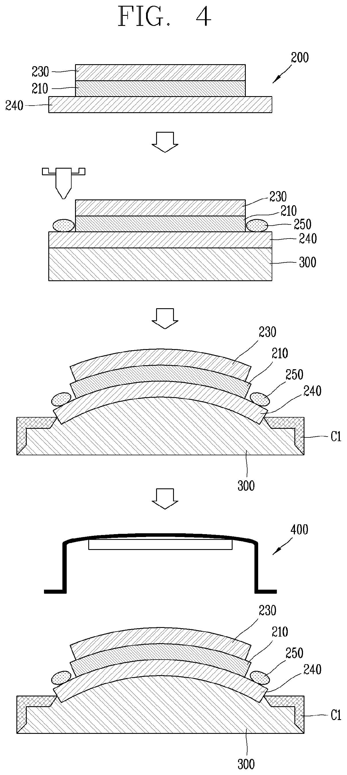 Patent US12105368 Figure 4 – Curved display device manufacturing method