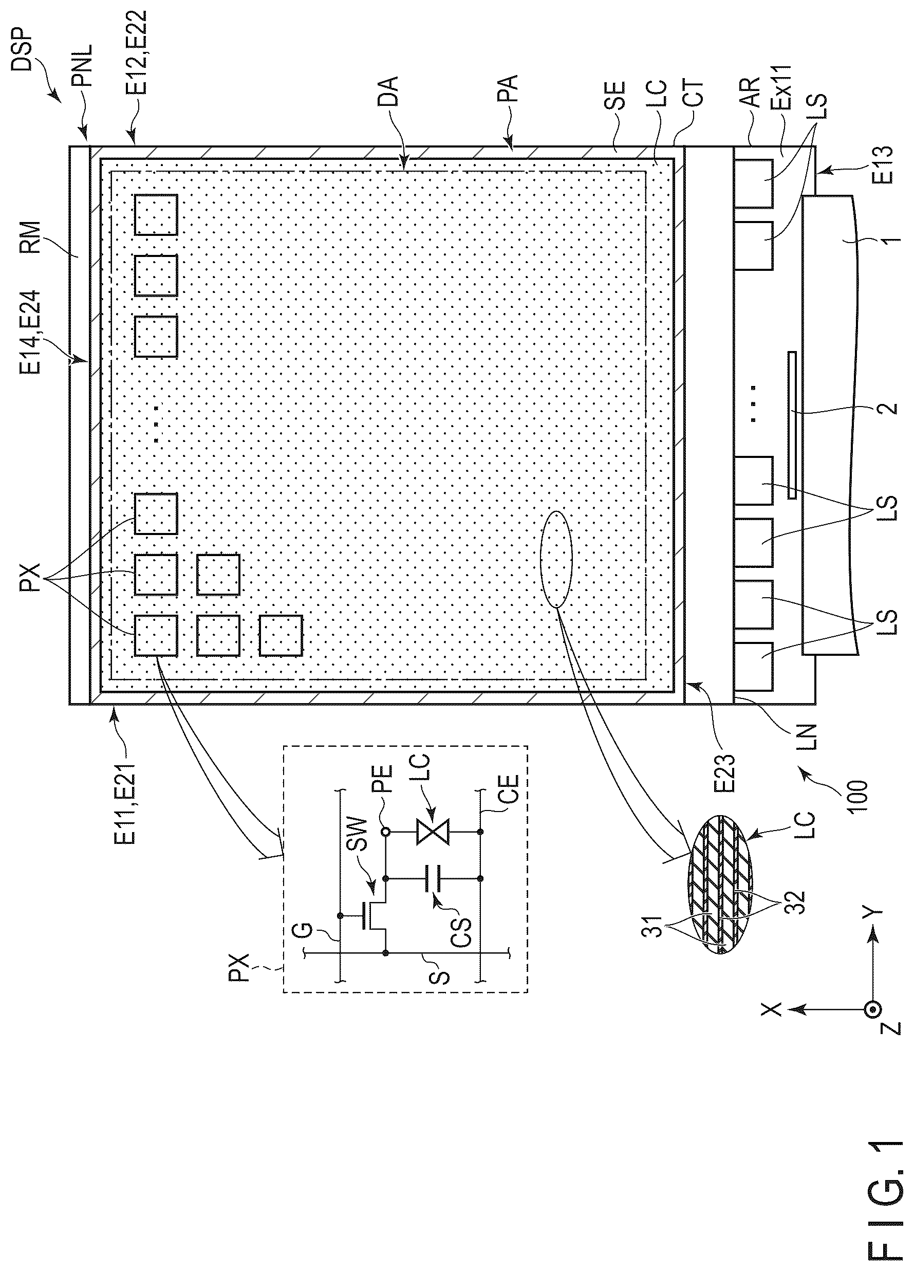 Patent US12105369 Figure 1 – Display device and cover glass