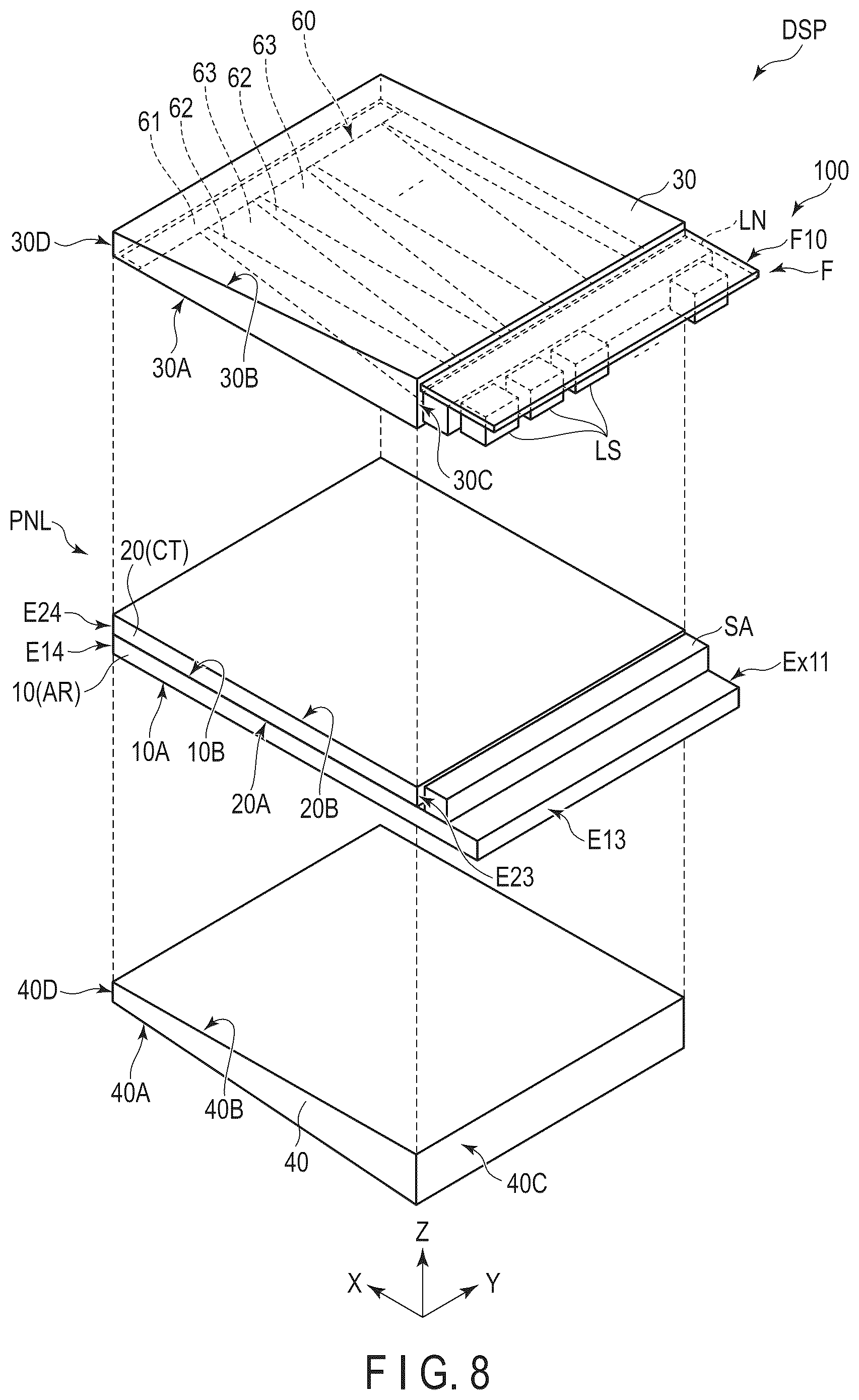 Patent US12105369 Figure 8 – Display device and cover glass