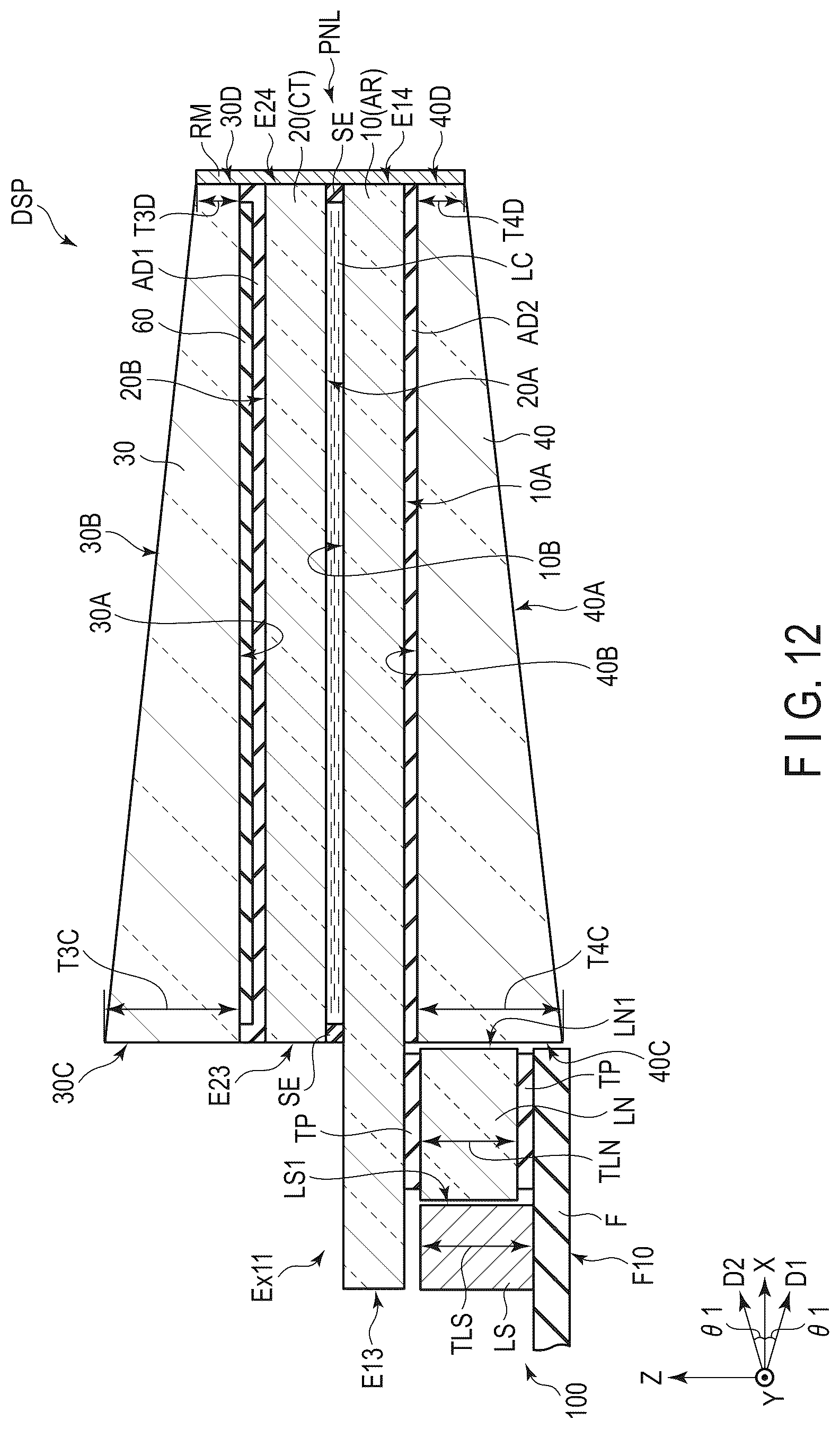 Patent US12105369 Figure 12 – Display device and cover glass
