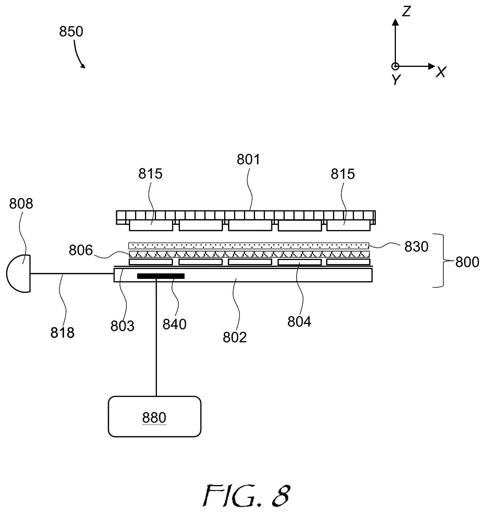Patent US12105377 Figure 8 – Lighting unit with zonal illumination of a display panel