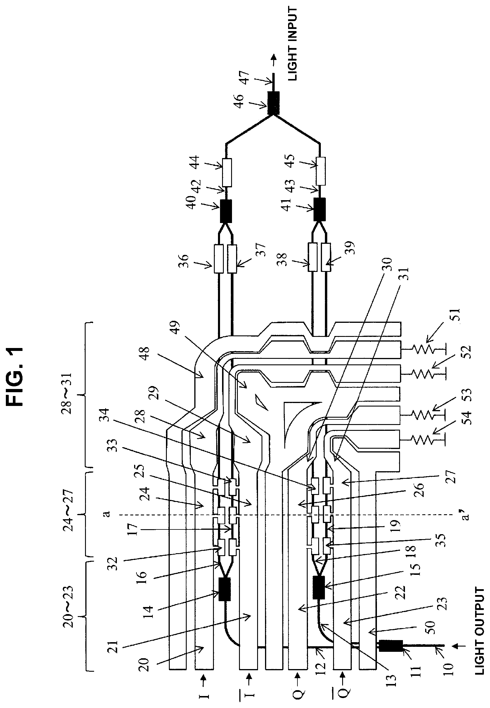 Patent US12105398 Figure 1 – Semiconductor Mach-Zehnder optical modulator and IQ modulator