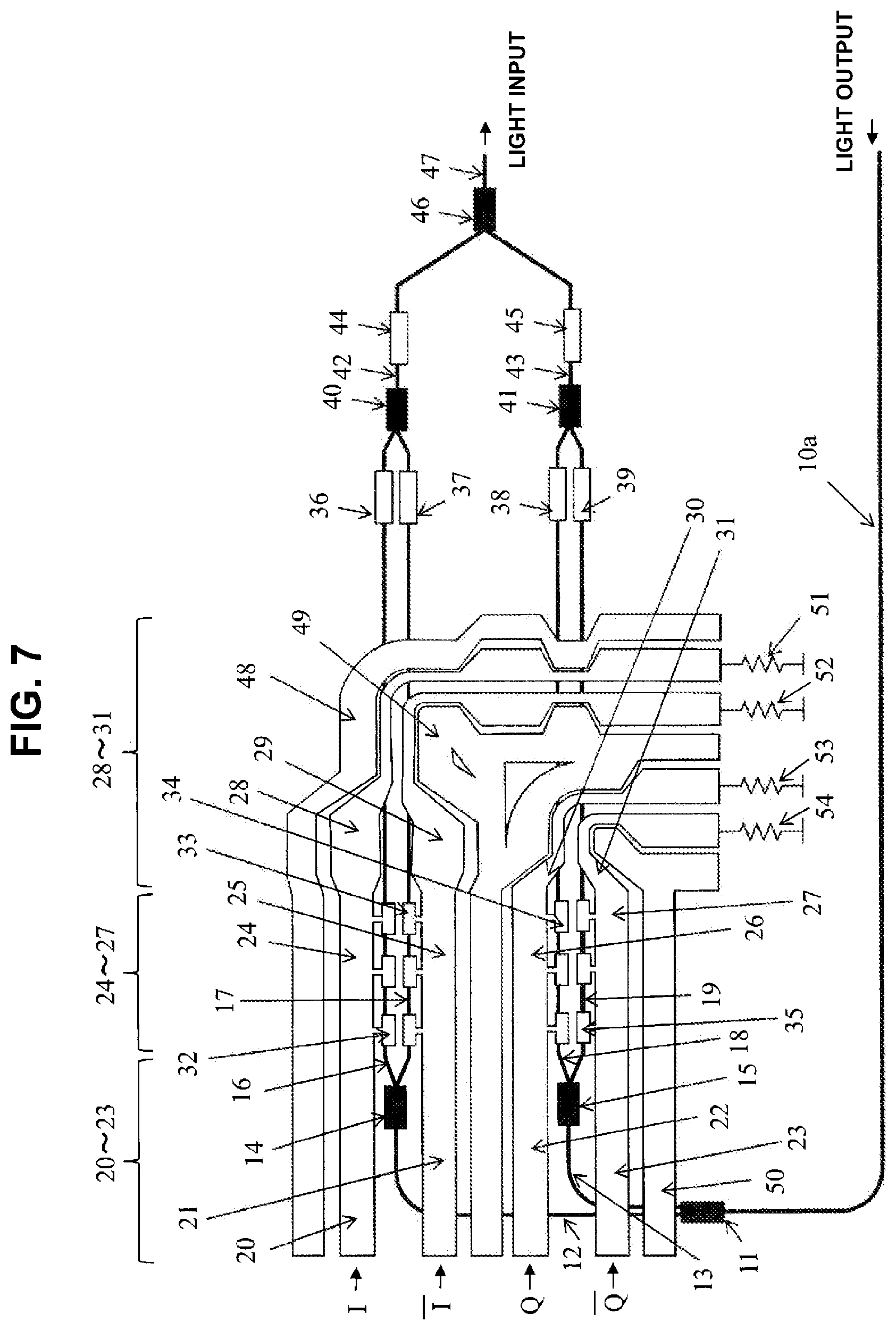 Patent US12105398 Figure 7 – Semiconductor Mach-Zehnder optical modulator and IQ modulator