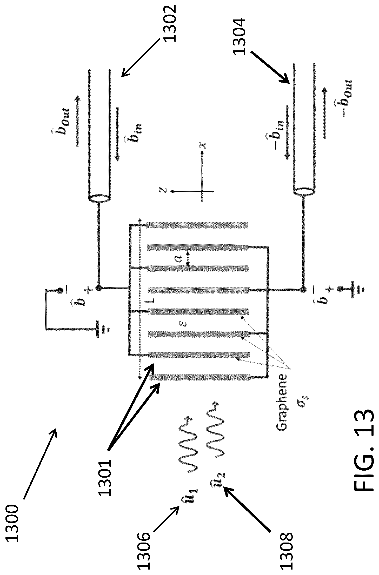 Patent US12105399 Figure 13 – Optically activated graphene-based microwave field squeezer system