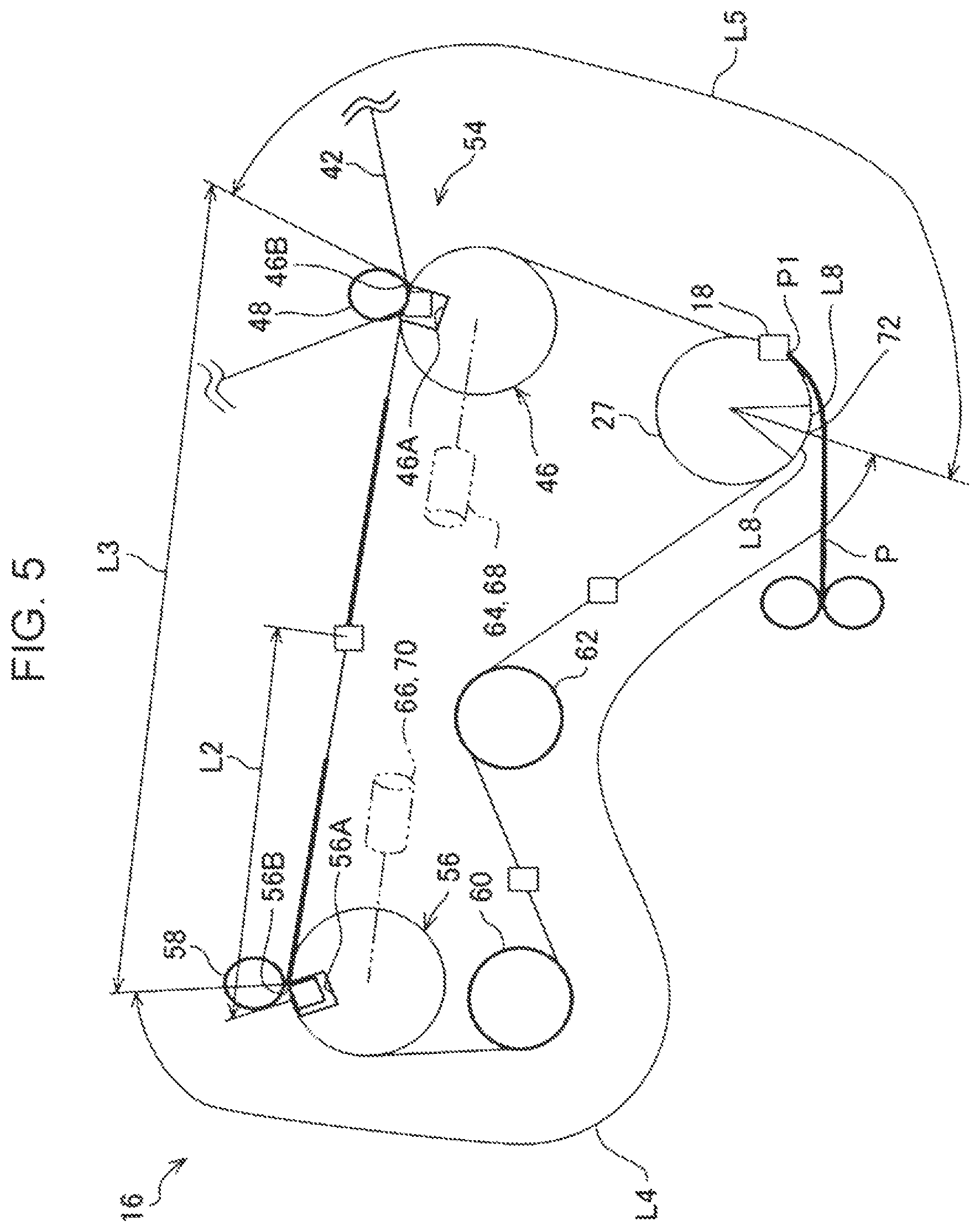 Patent US12105458 Figure 5 – Image forming apparatus having a pair of chains wound around a fixing roller and a transfer roller