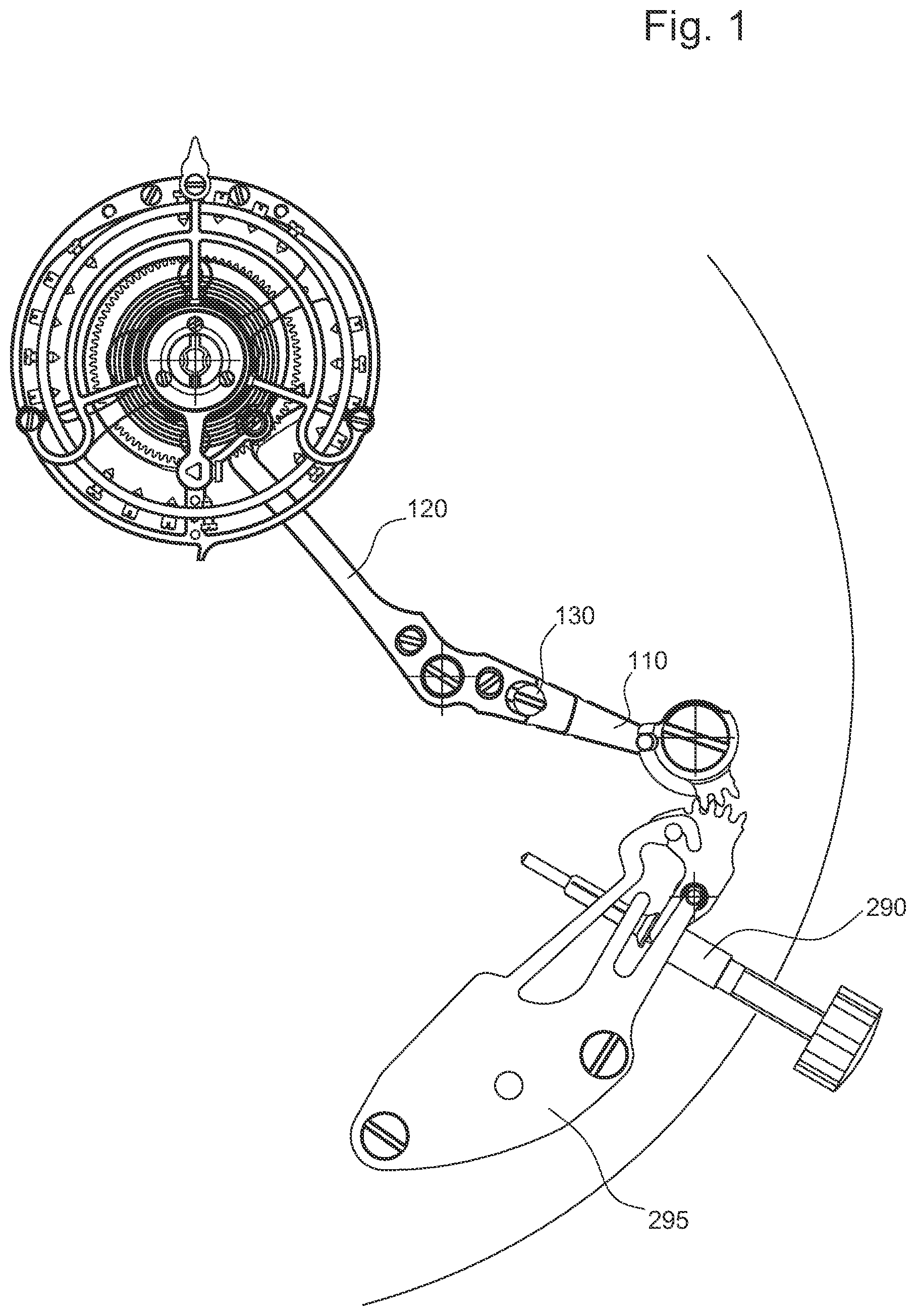 Patent US12105476 Figure 1 – Adjustable lever of a tourbillon mechanism and a method of adjustment