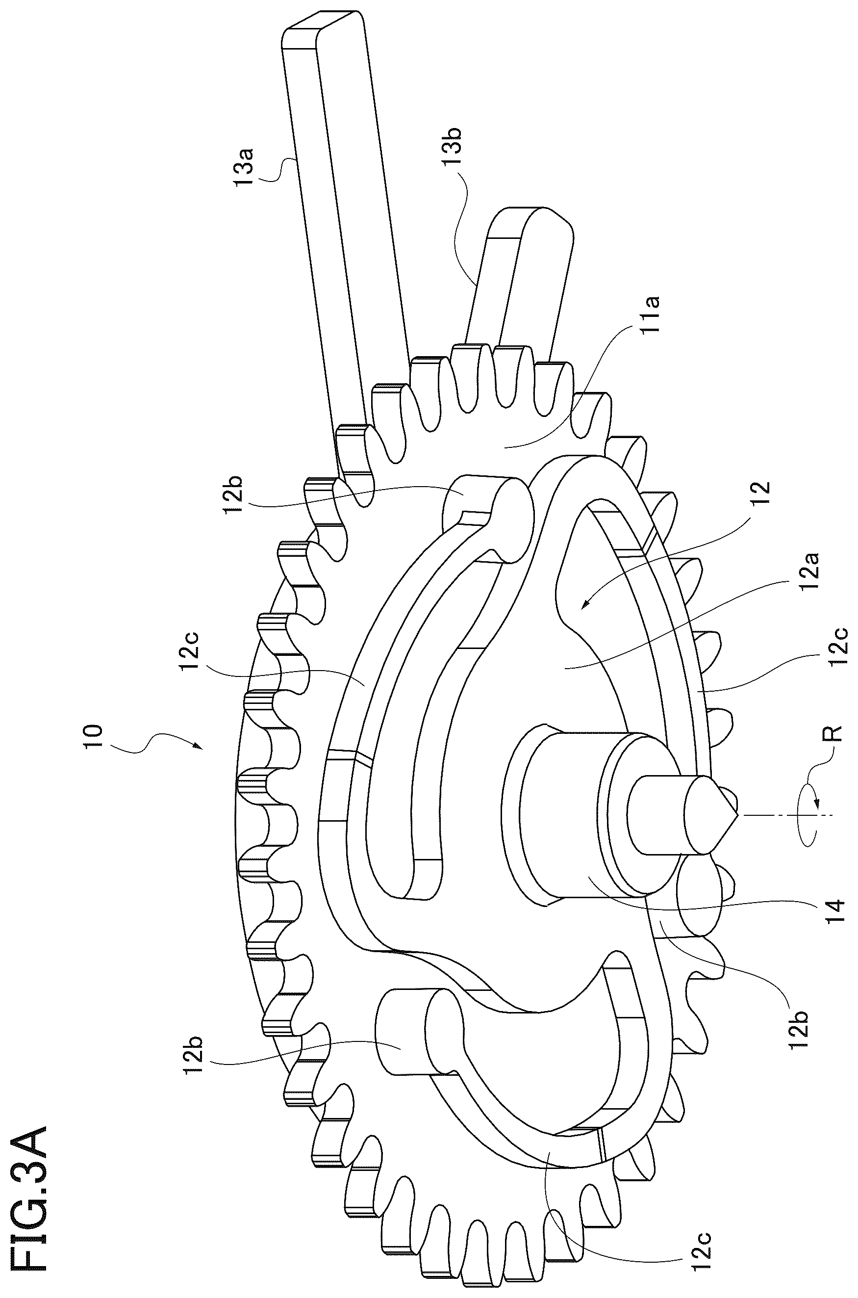 Patent US12105478 Figure 3 – Variation reduction mechanism of stop position of pointer