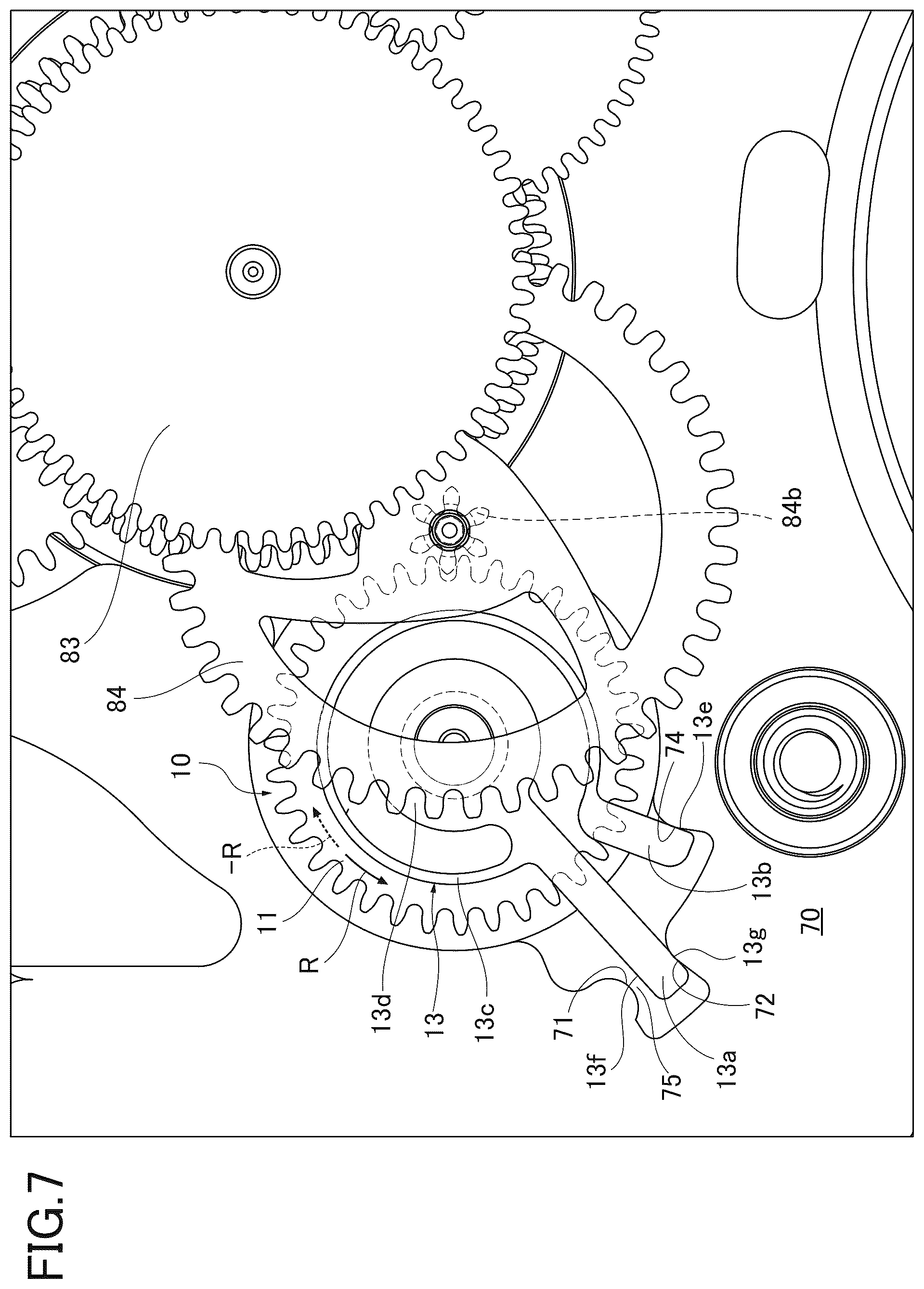Patent US12105478 Figure 8 – Variation reduction mechanism of stop position of pointer