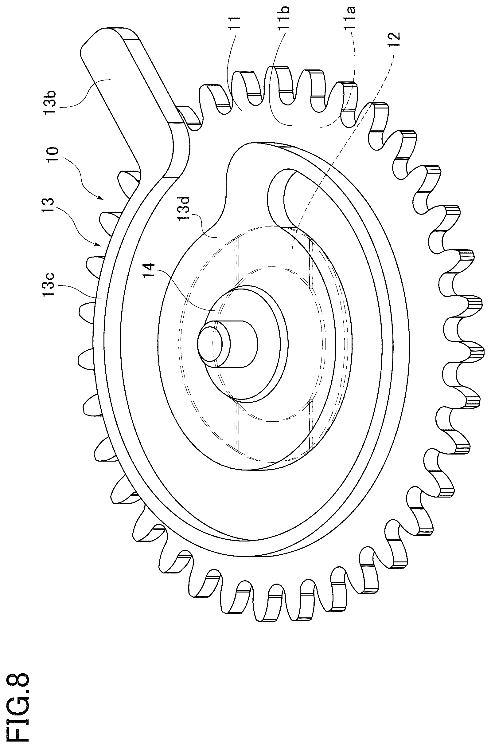Patent US12105478 Figure 9 – Variation reduction mechanism of stop position of pointer