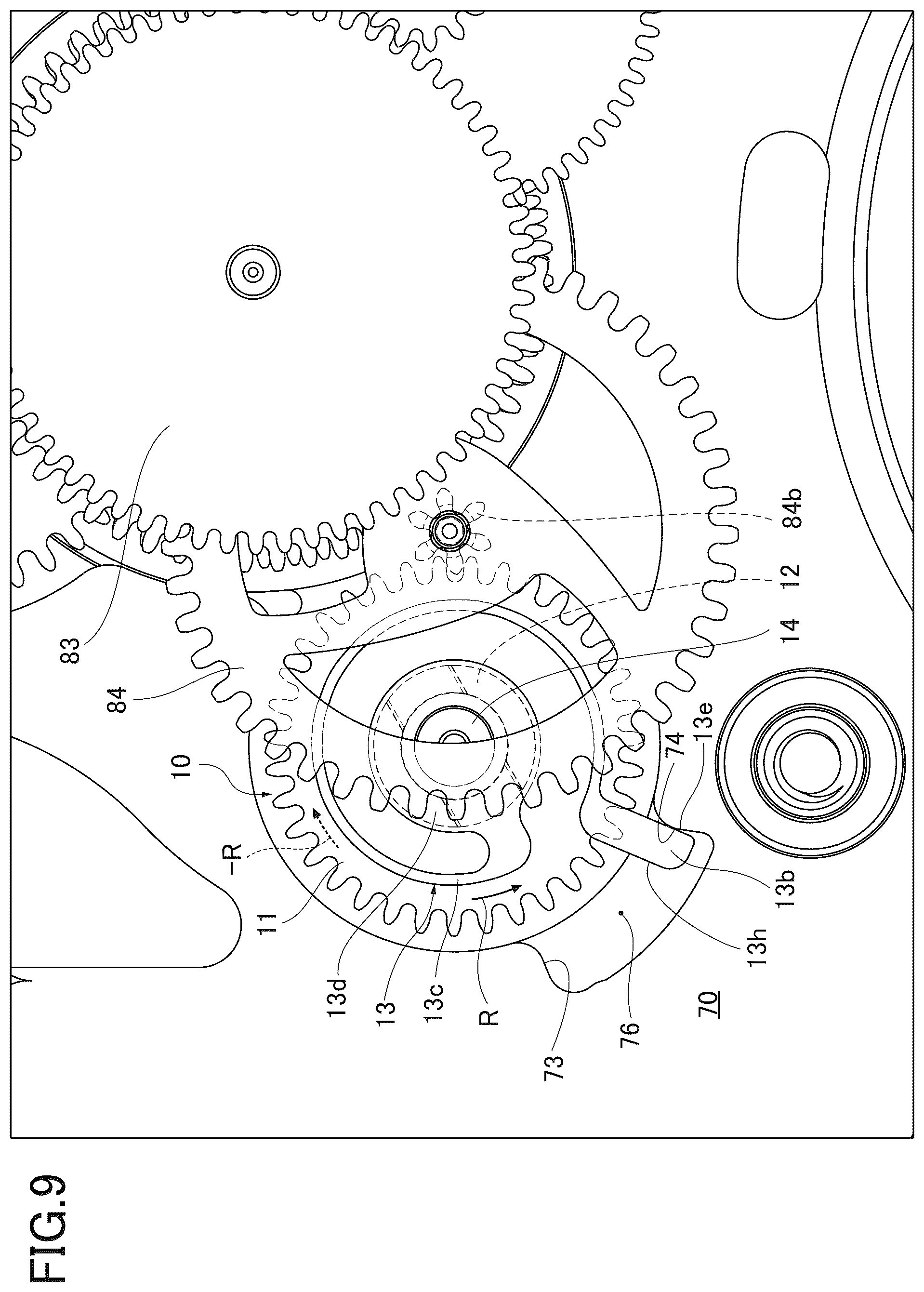Patent US12105478 Figure 10 – Variation reduction mechanism of stop position of pointer