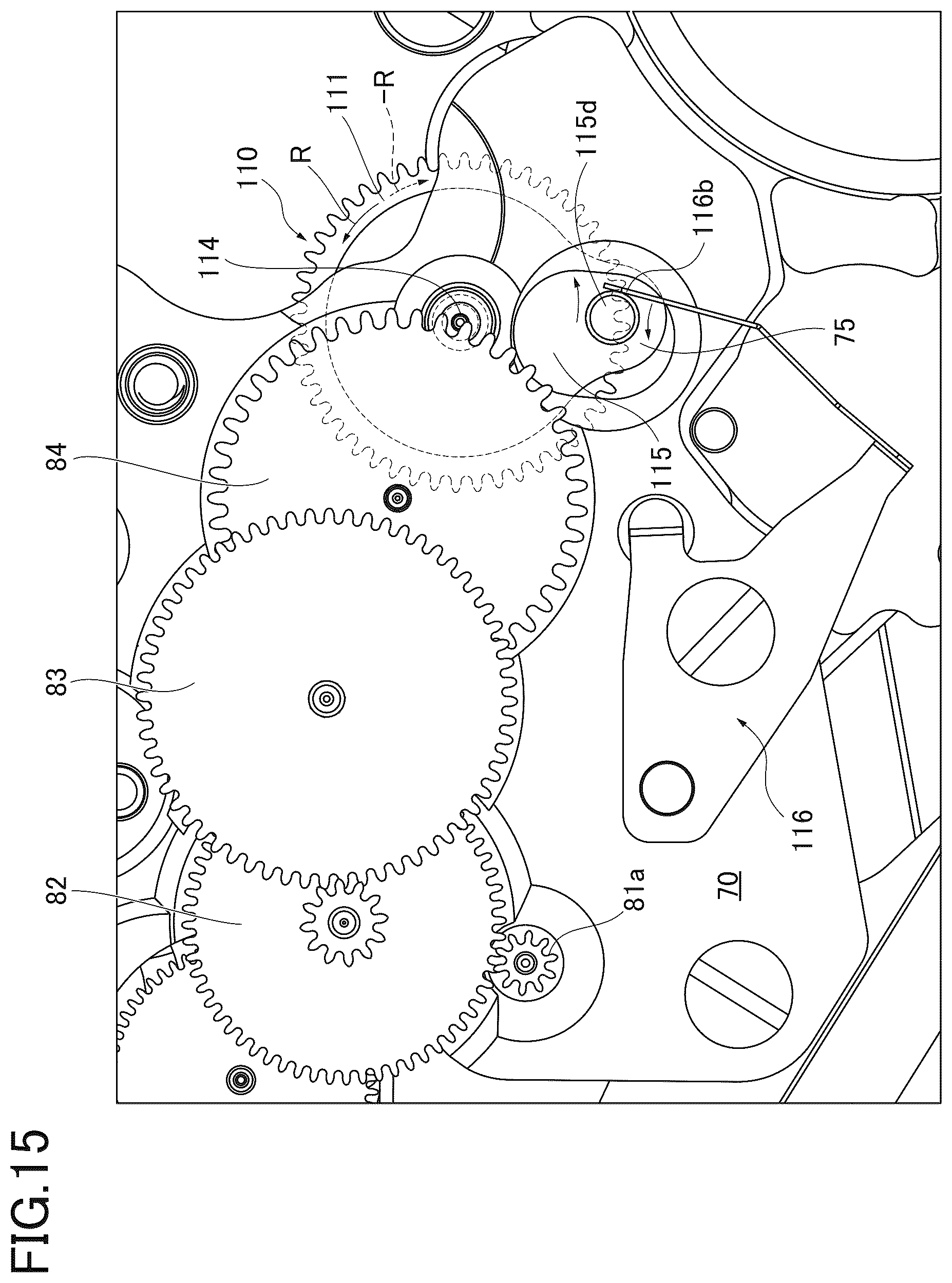 Patent US12105478 Figure 15 – Variation reduction mechanism of stop position of pointer
