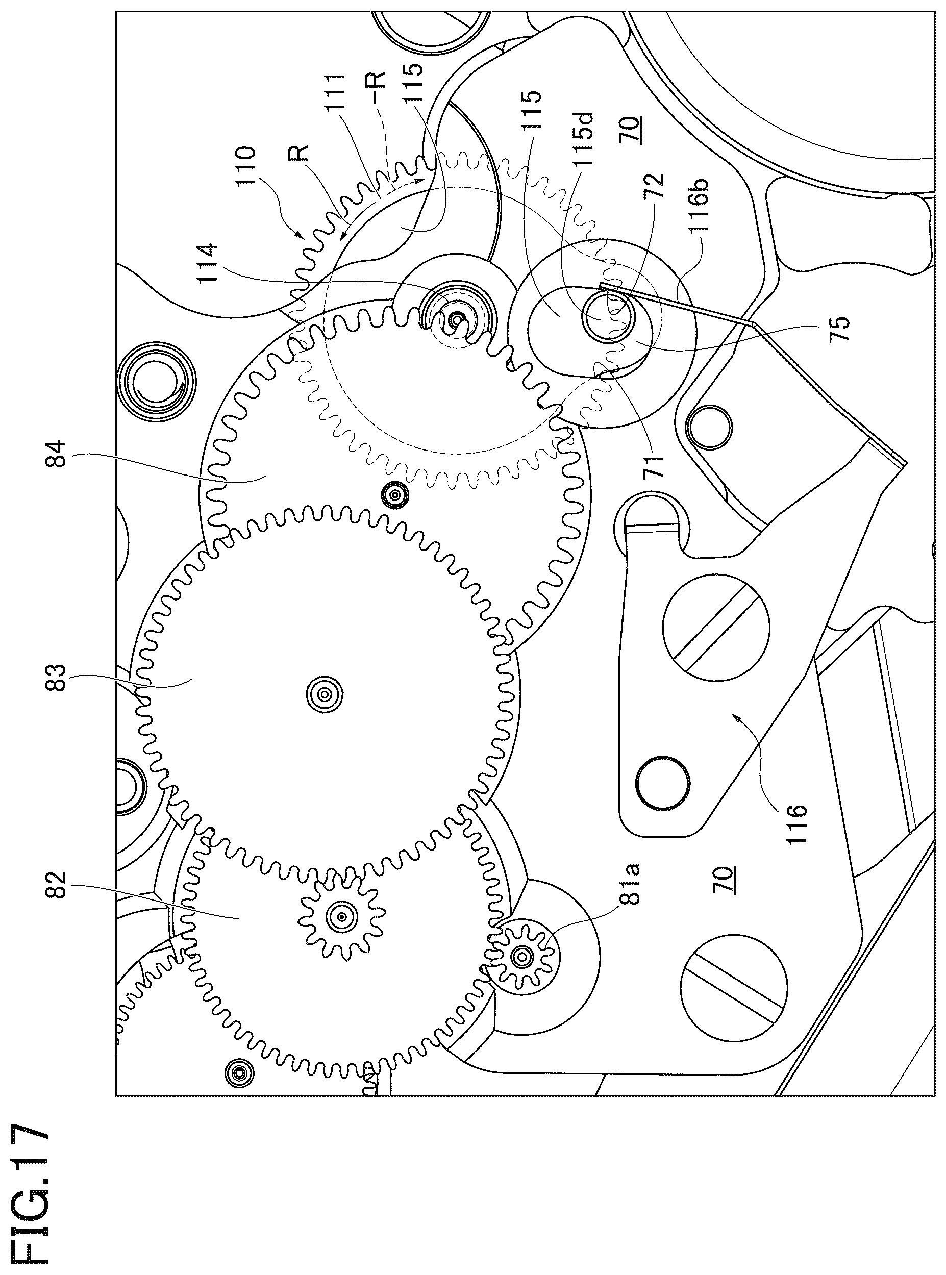Patent US12105478 Figure 17 – Variation reduction mechanism of stop position of pointer