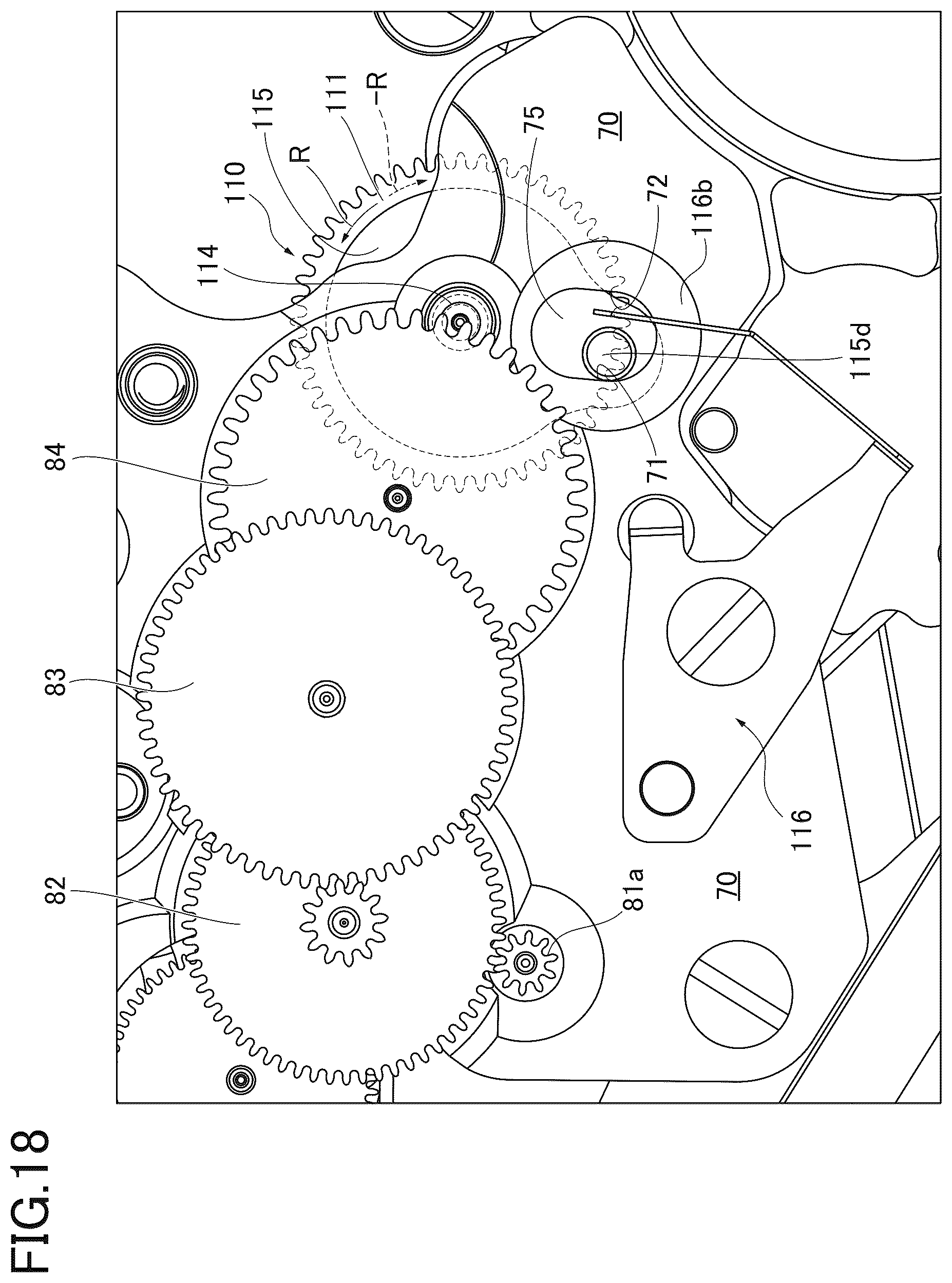 Patent US12105478 Figure 18 – Variation reduction mechanism of stop position of pointer