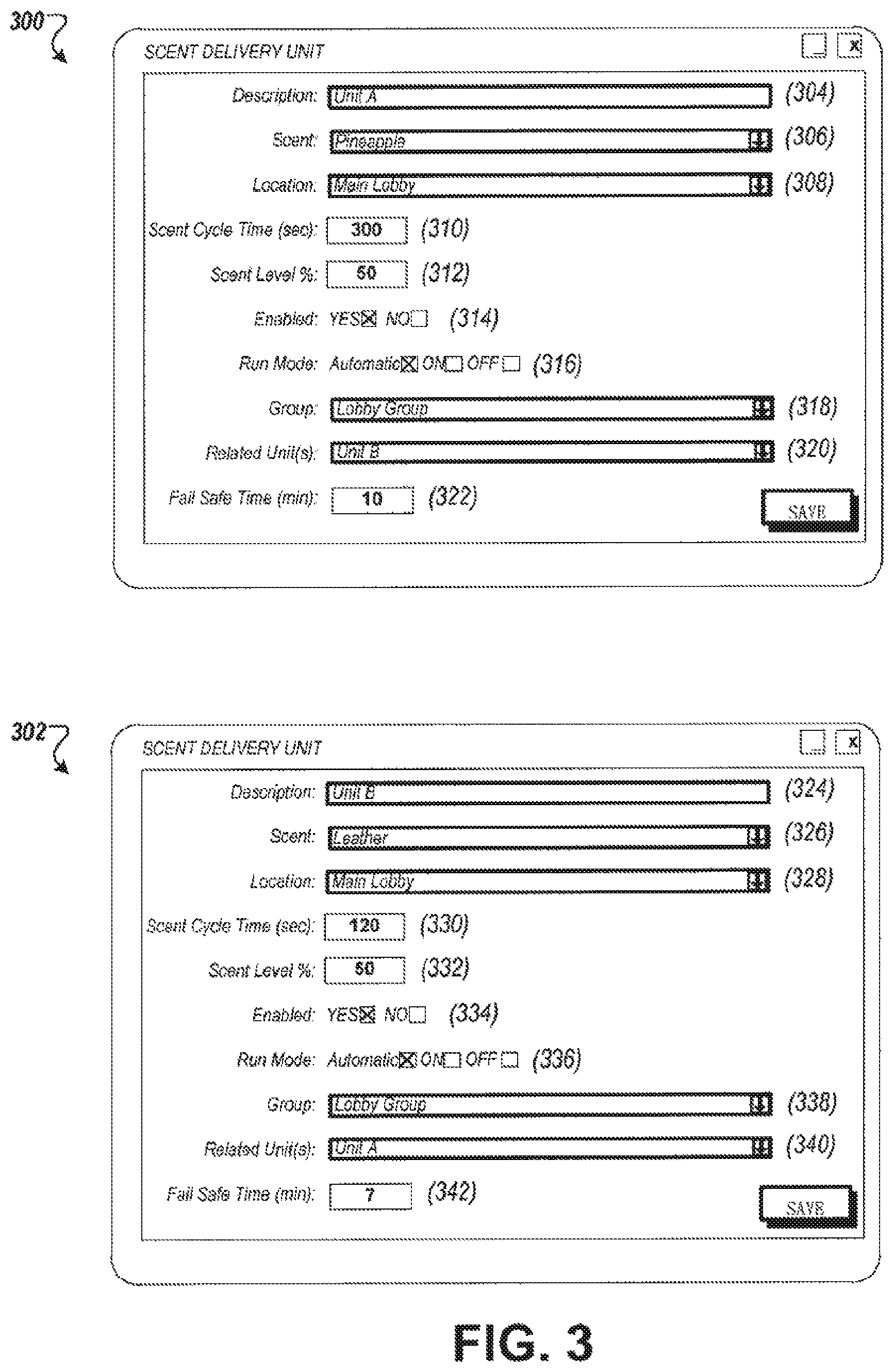 Patent US12105493 Figure 3 – Scent schedule based on relatedness of scent delivery devices in a scent delivery system
