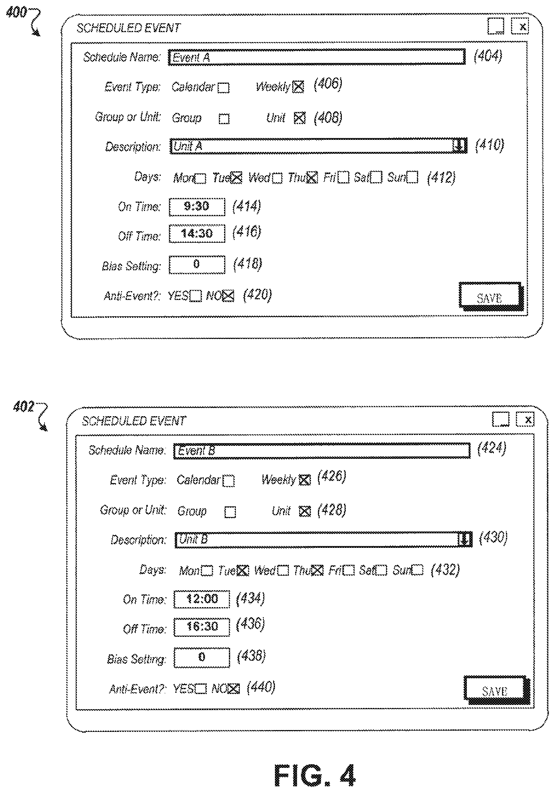 Patent US12105493 Figure 4 – Scent schedule based on relatedness of scent delivery devices in a scent delivery system