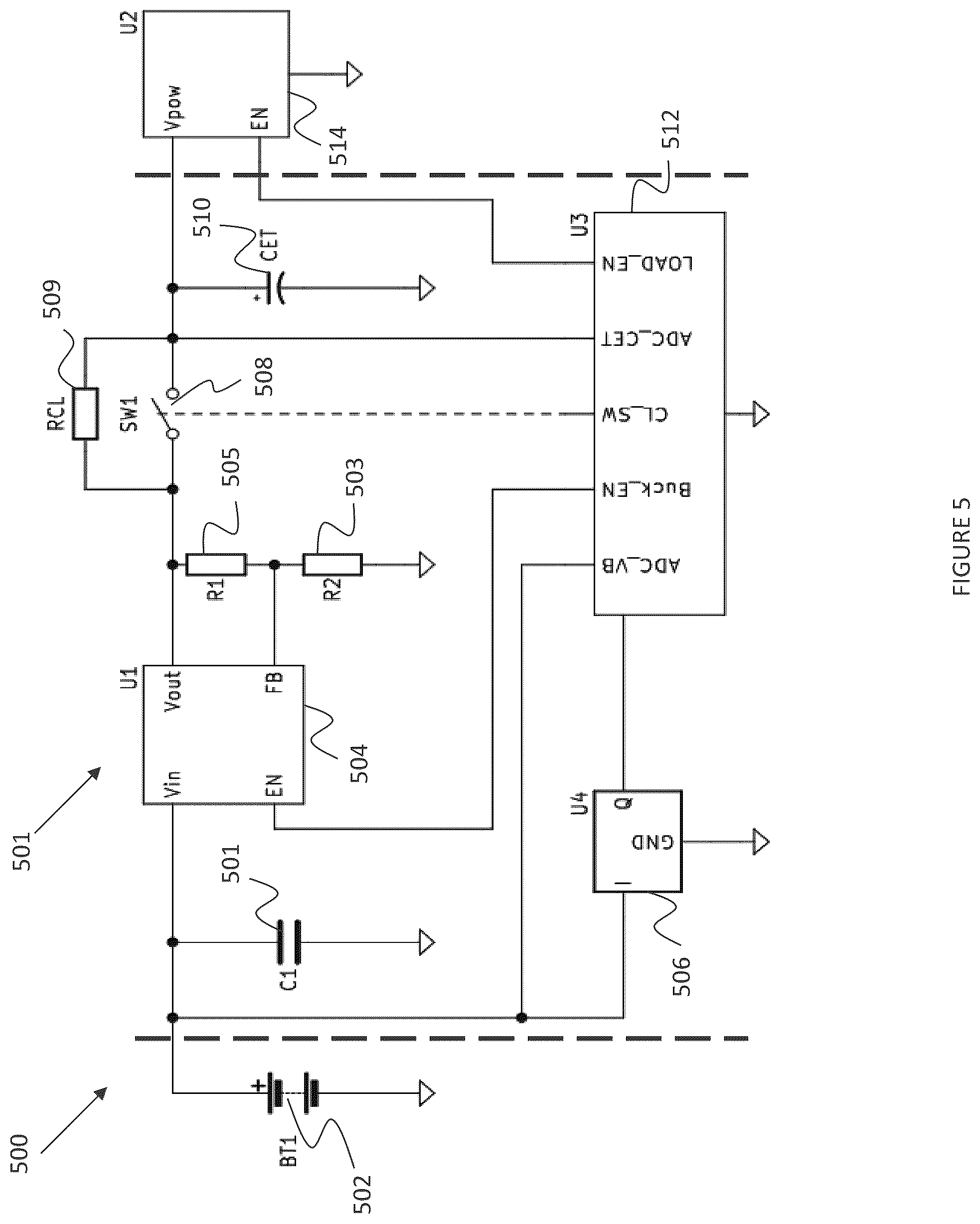 Patent US12105547 Figure 5 – Battery power supply circuit for maximizing utilization of available battery capacity