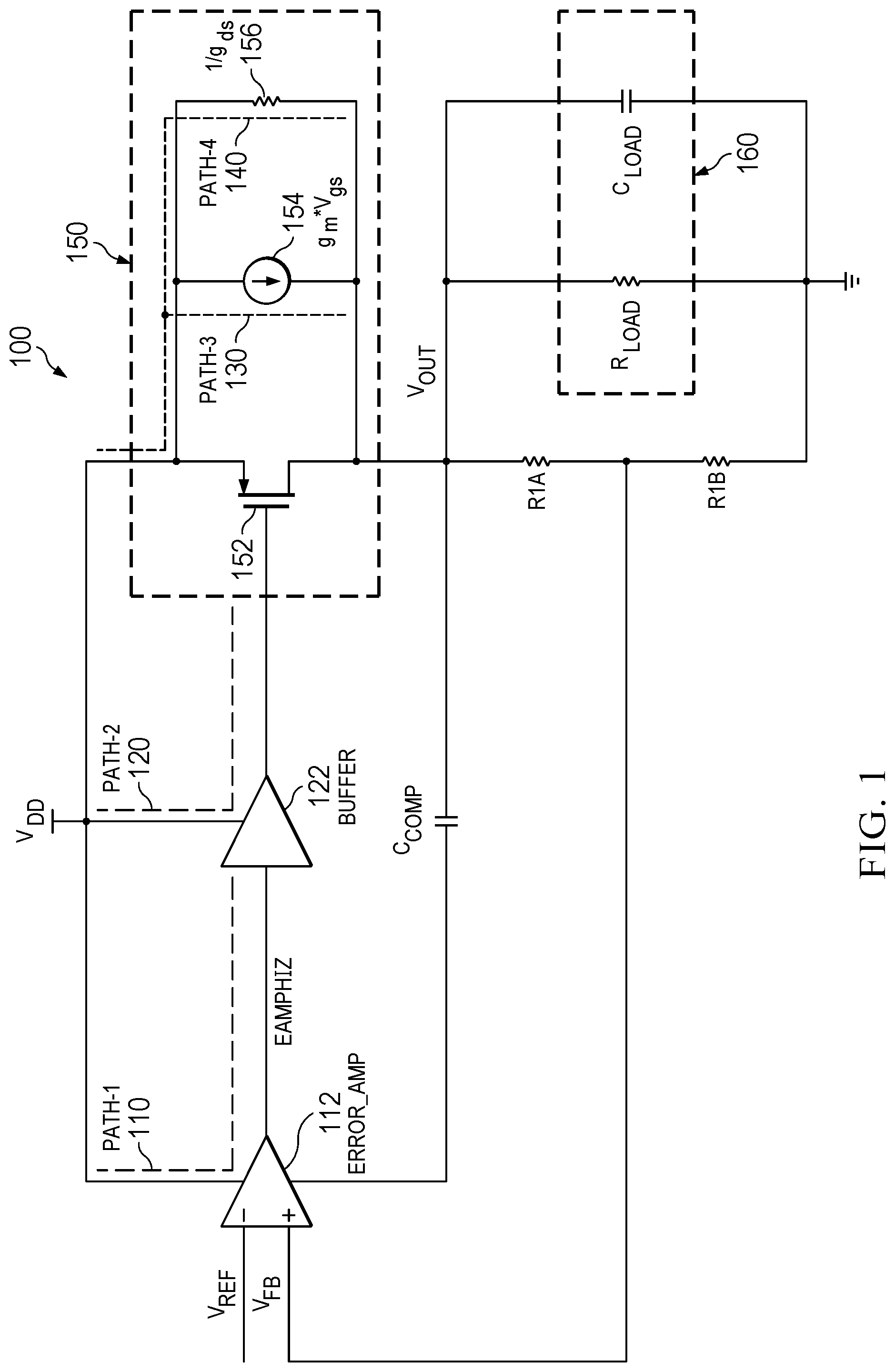 Patent US12105548 Figure 1 – Improving power supply rejection ratio across load and supply variances