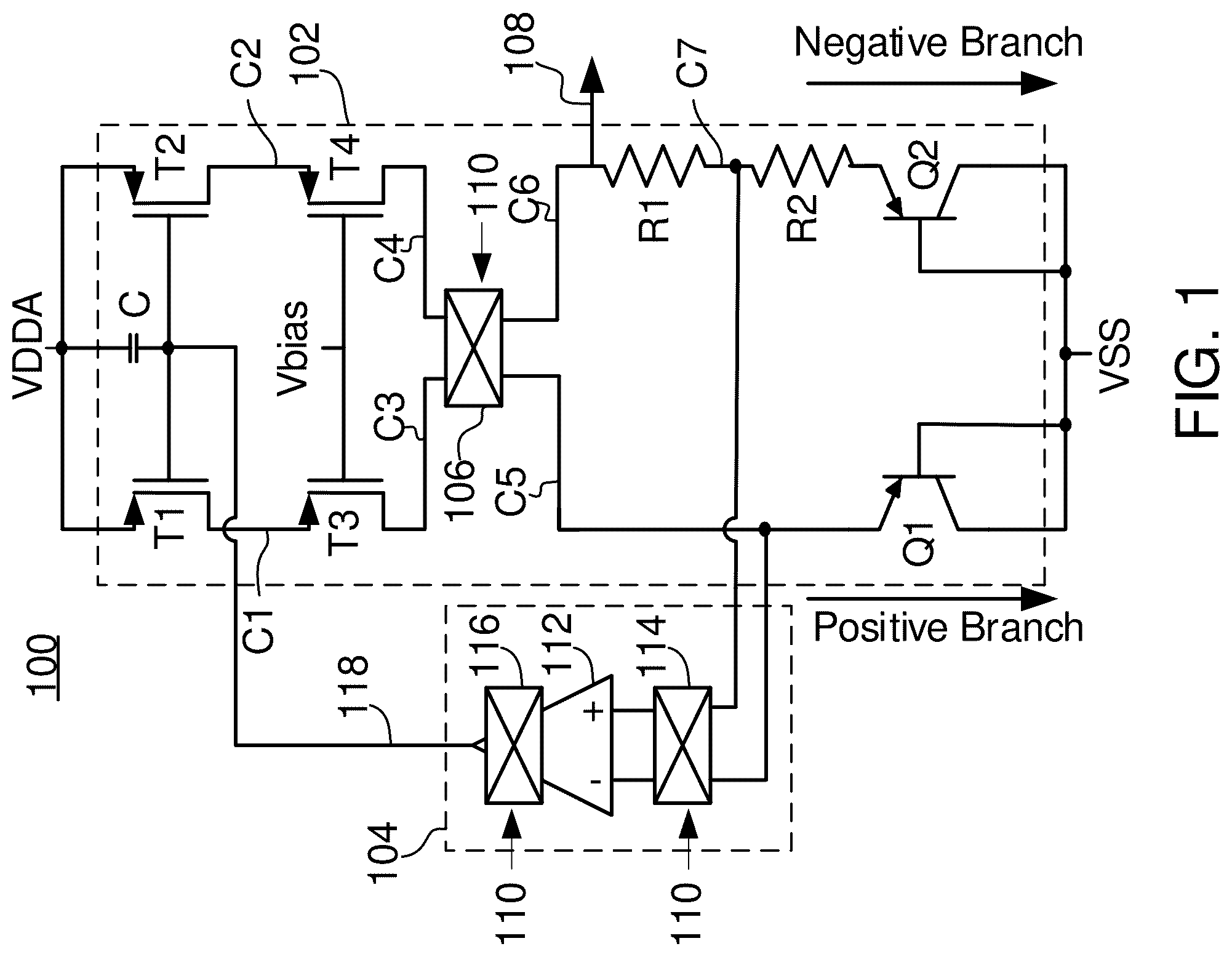 Patent US12105549 Figure 1 – Voltage reference with chopper circuit