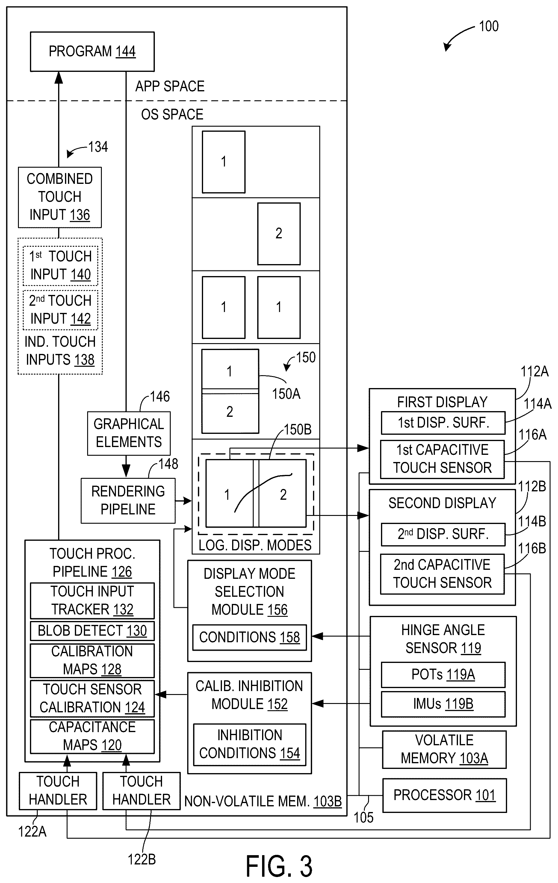 Patent US12105565 Figure 3 – Hinged dual display computing device