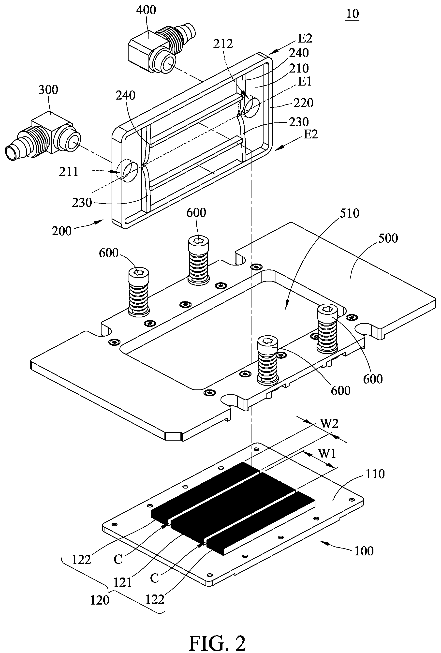 Patent US12105567 Figure 2 – Liquid cooling assembly