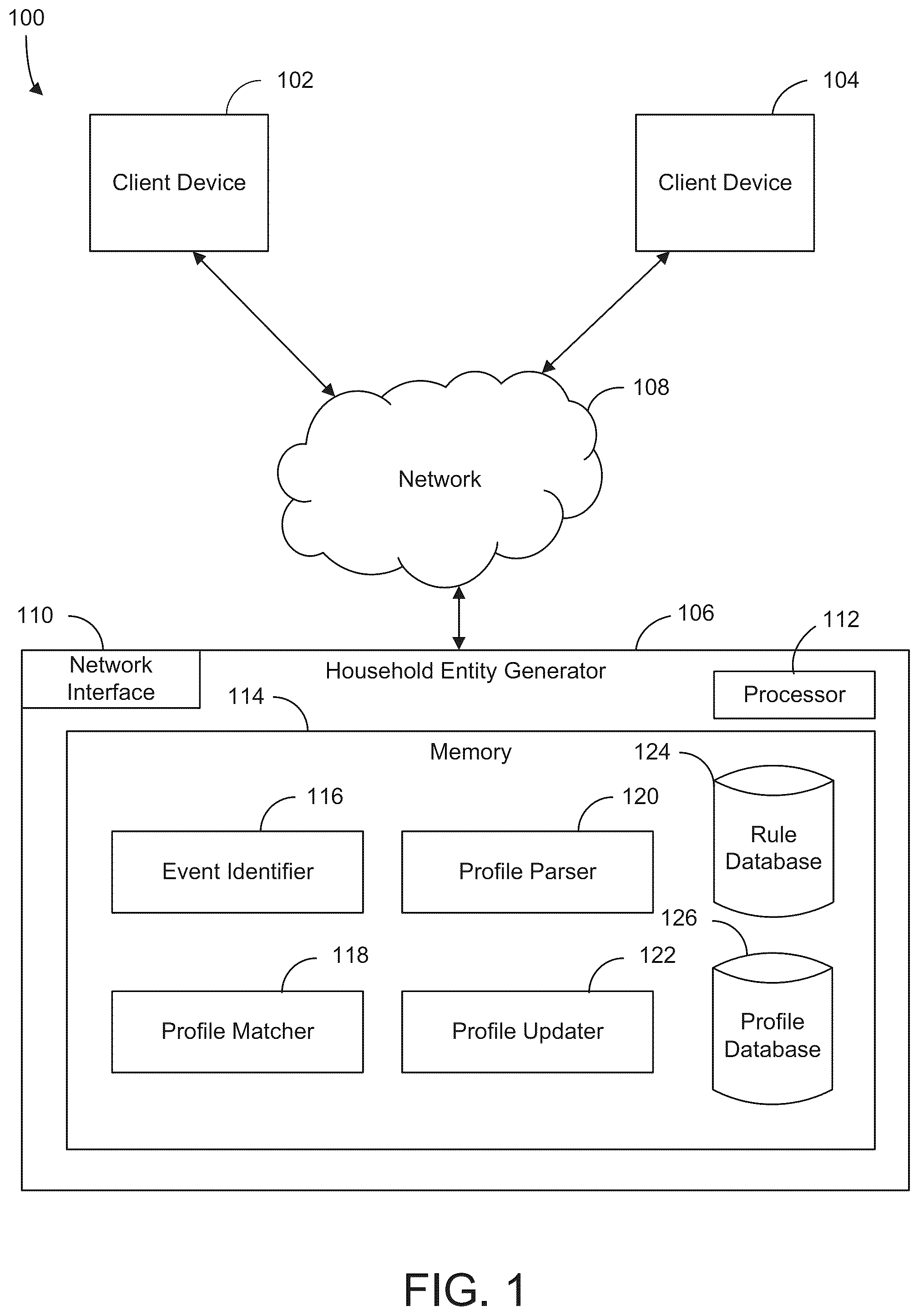 Patent US12105689 — Managing hierarchical data structures for entity matching — Figure 1