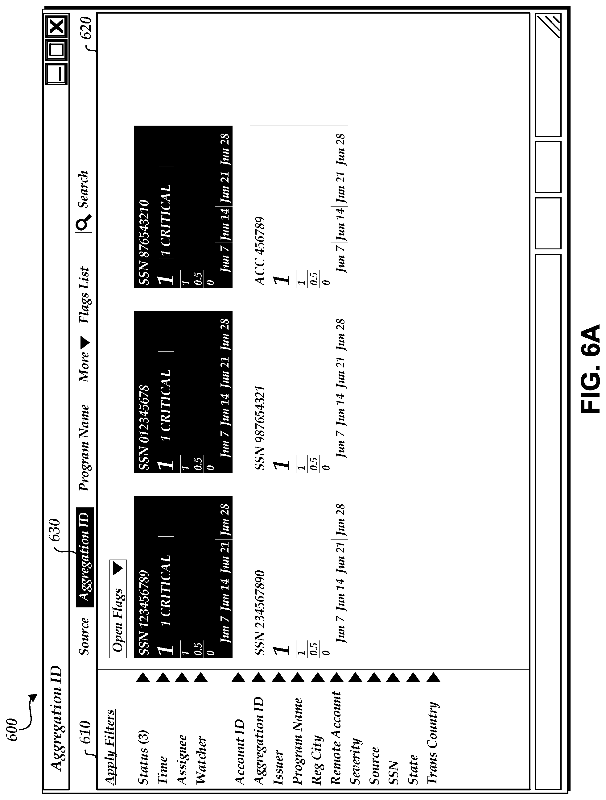 Patent US12105719 Figure 6 – Malicious activity detection system capable of efficiently processing data accessed from databases and generating alerts for display in interactive user interfaces