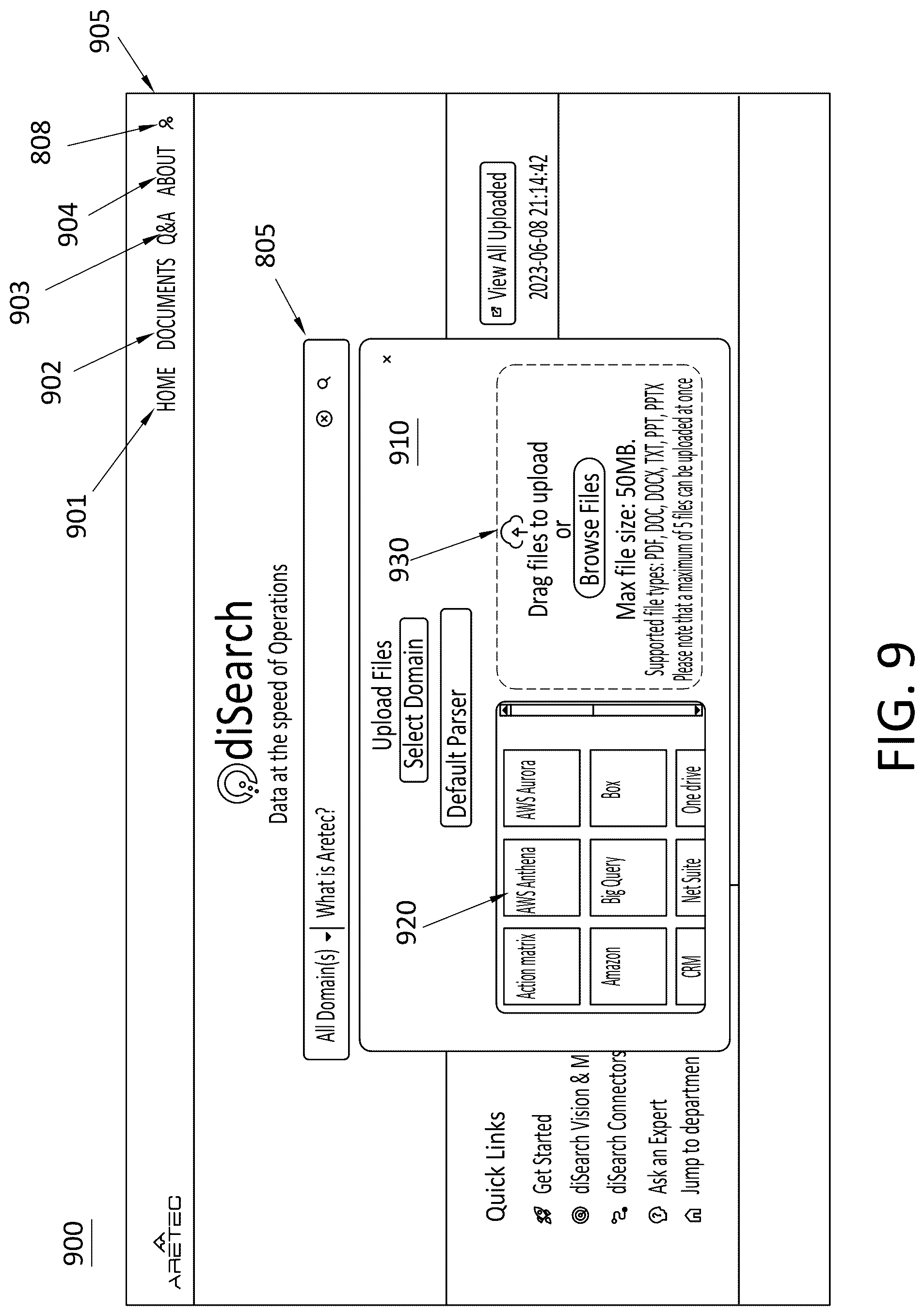 Patent US12105729 Figure 8 – System and method for providing a governed search program using generative AI and large language learning models