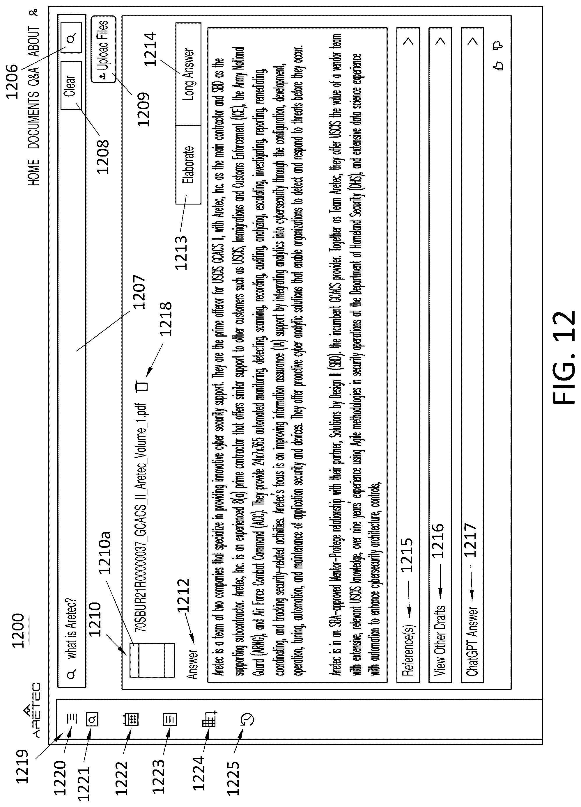 Patent US12105729 Figure 11 – System and method for providing a governed search program using generative AI and large language learning models