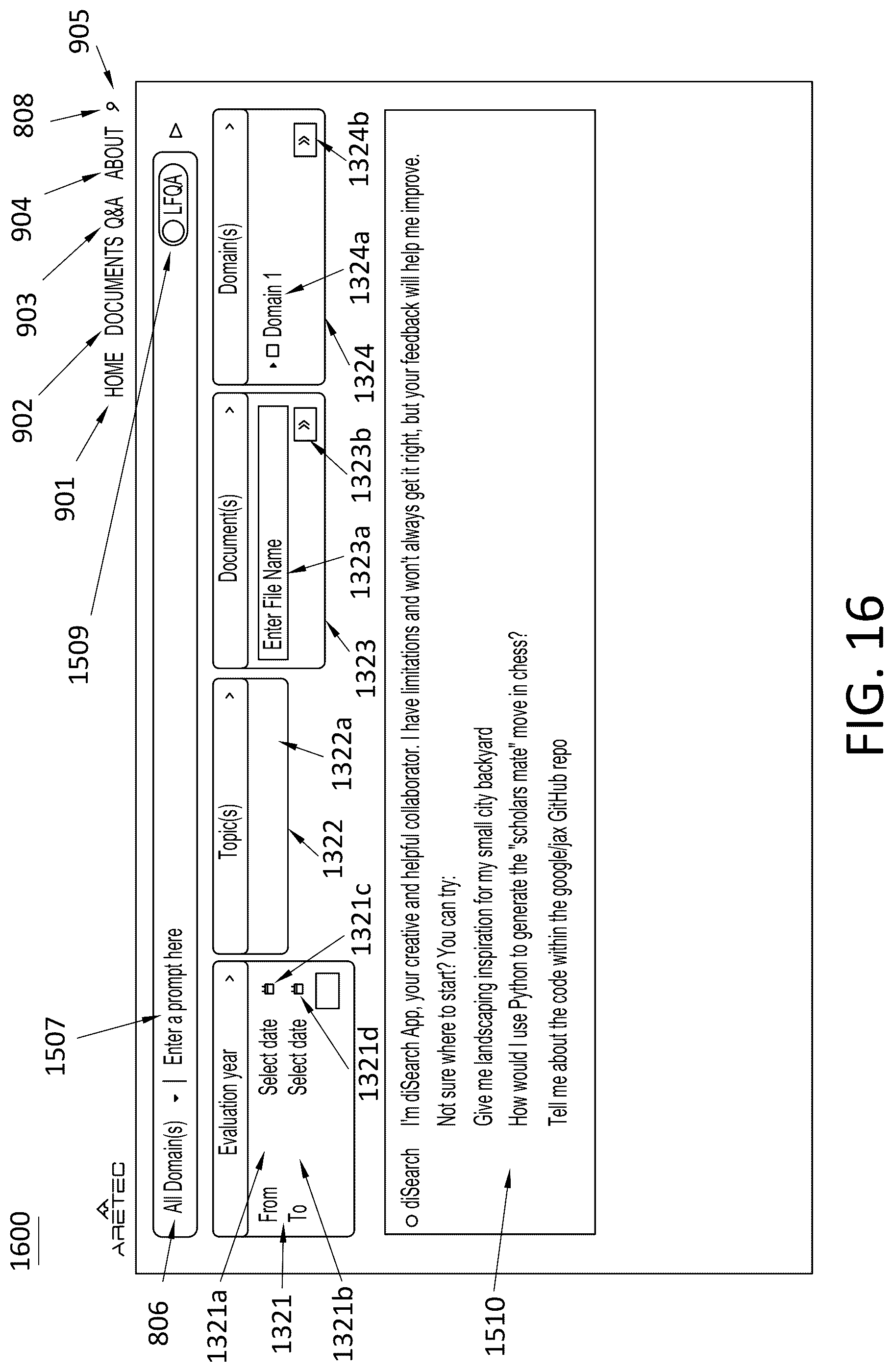 Patent US12105729 Figure 16 – System and method for providing a governed search program using generative AI and large language learning models