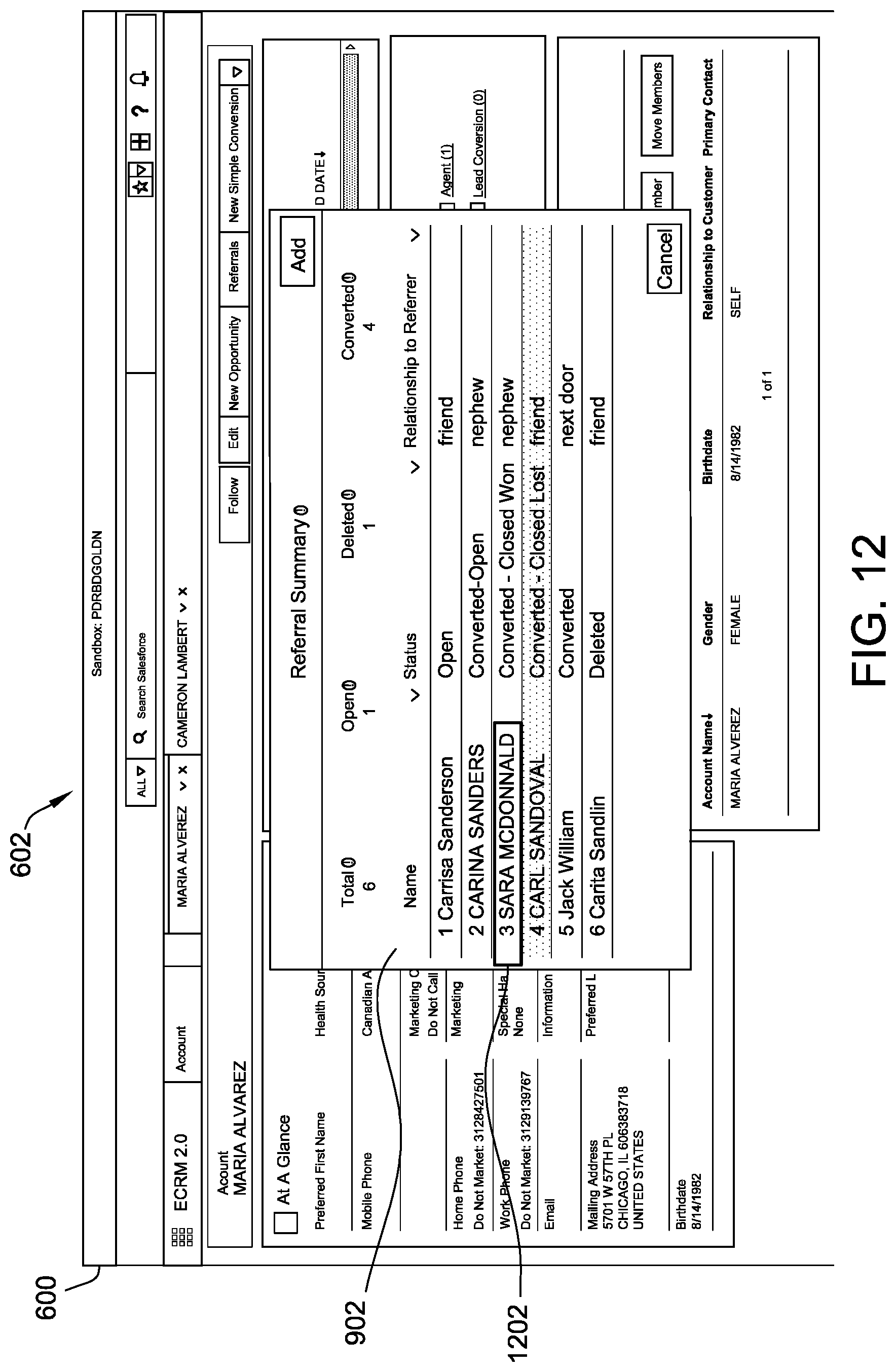 Patent US12105731 Figure 12 – User interface for real-time data synchronization within a database platform