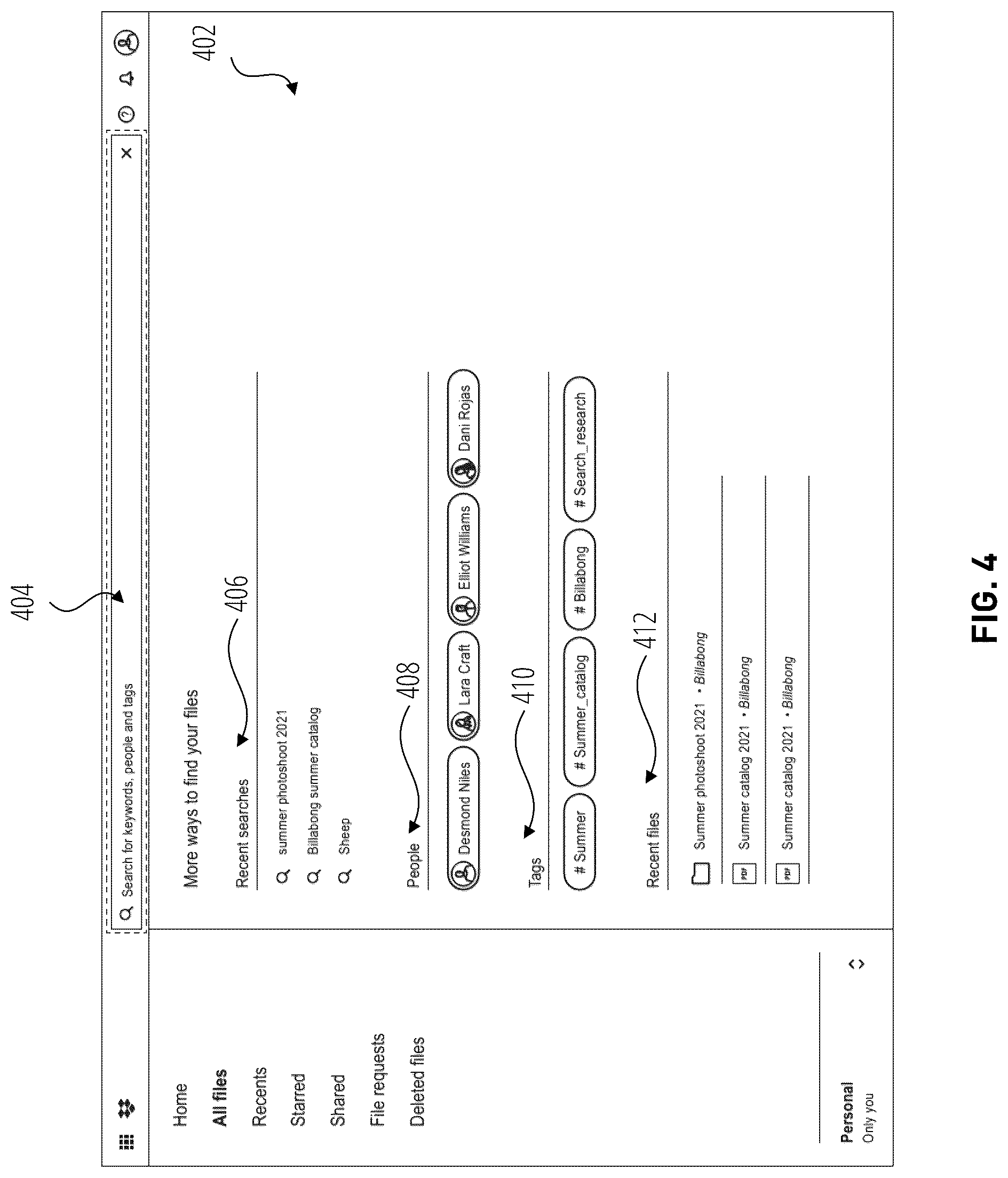 Patent US12105764 Figure 4 – Empty search state