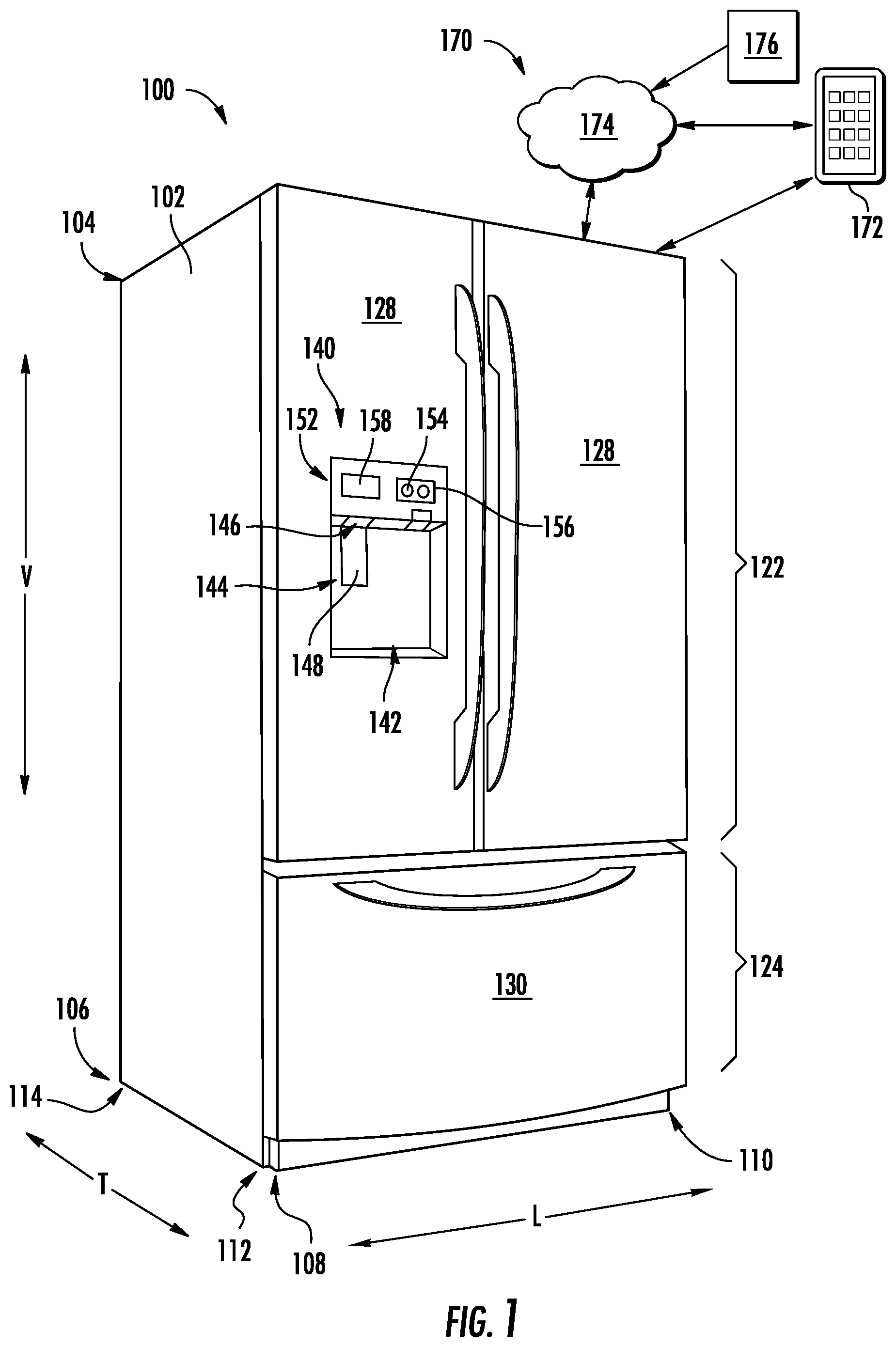 Patent US12105775 Figure 1 – Inventory management system in a refrigerator appliance