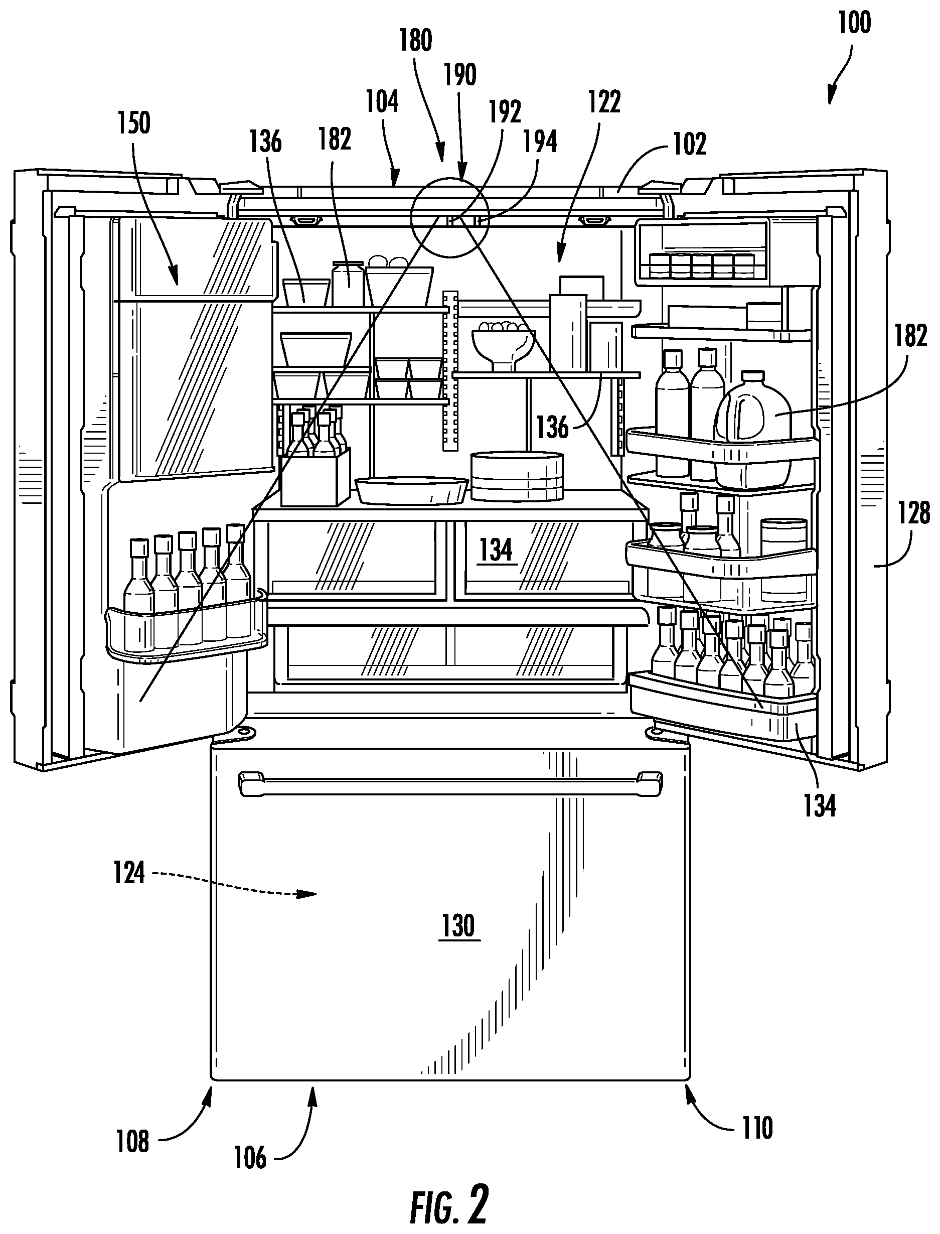 Patent US12105775 Figure 2 – Inventory management system in a refrigerator appliance
