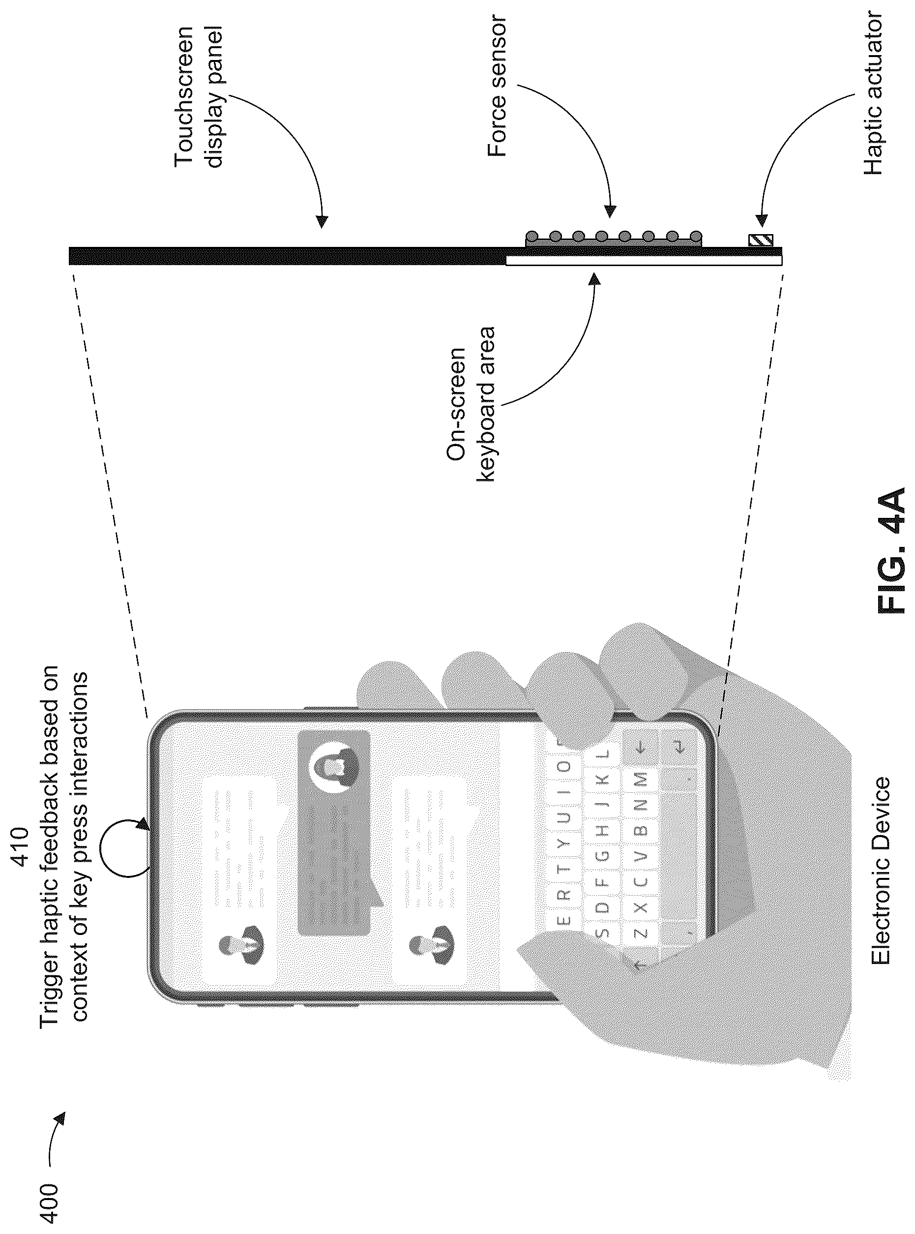 Patent US12105881 Figure 4 – On-screen keyboard user interface with context-aware haptic feedback
