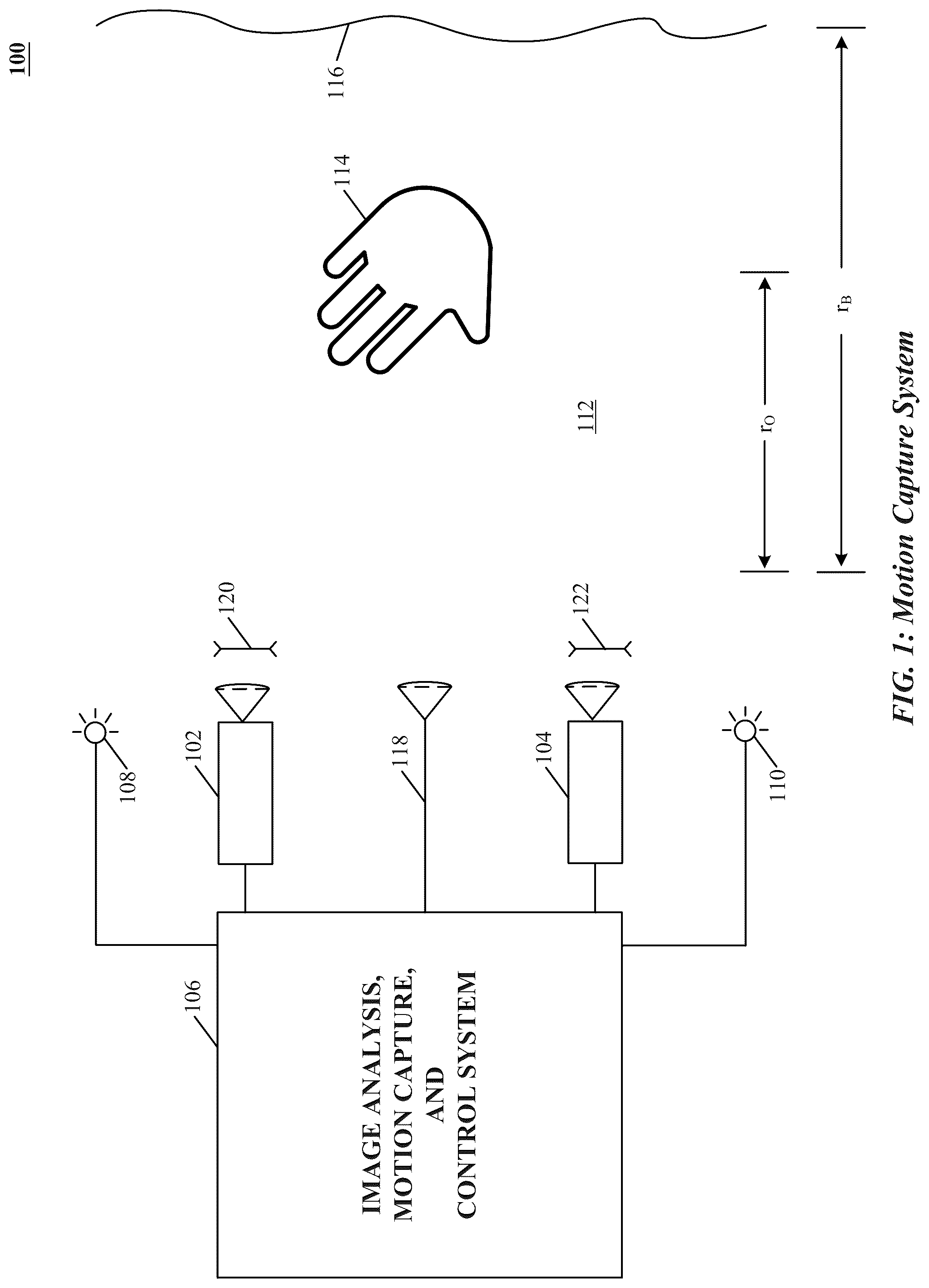 Patent US12105889 Figure 1 – Velocity field interaction for free space gesture interface and control