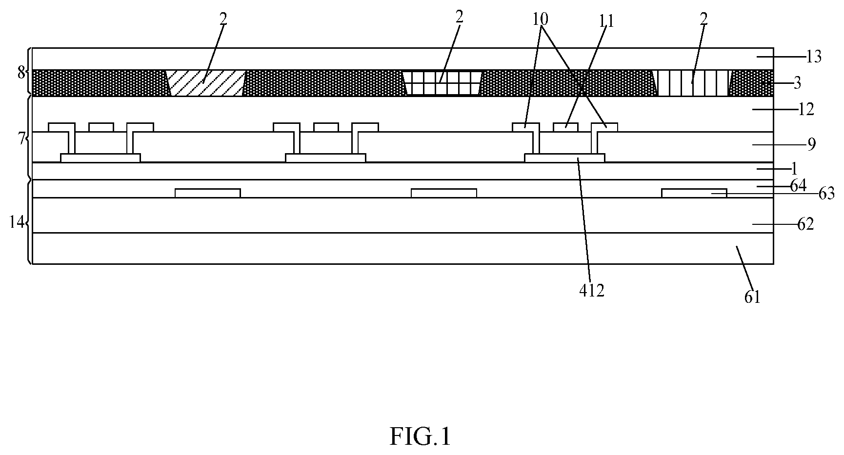 Patent US12105922 Figure 1 – Touch panel, manufacturing method thereof and display panel