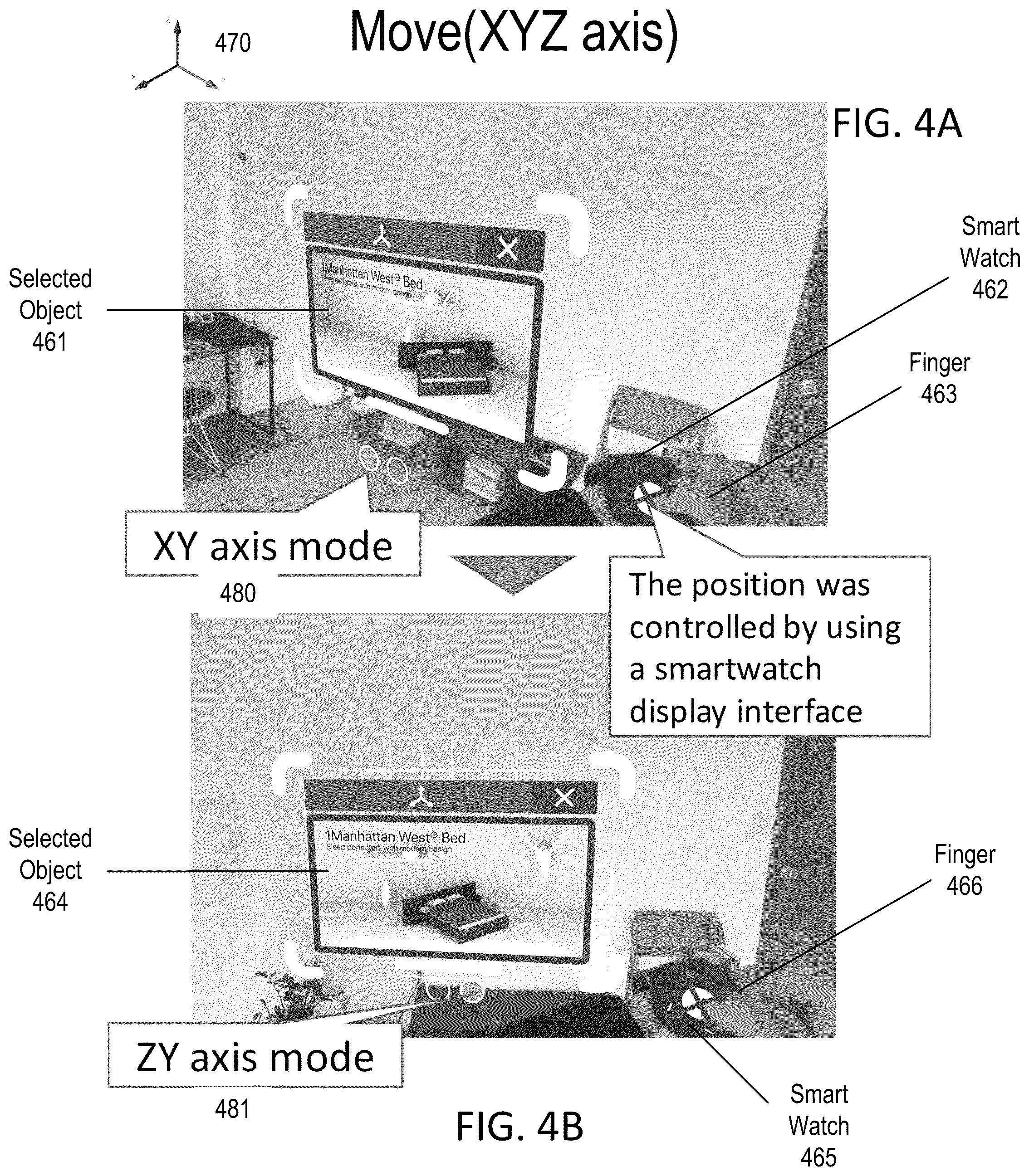 Patent US12105926 Figure 5 – XR manipulation feature with smart watch