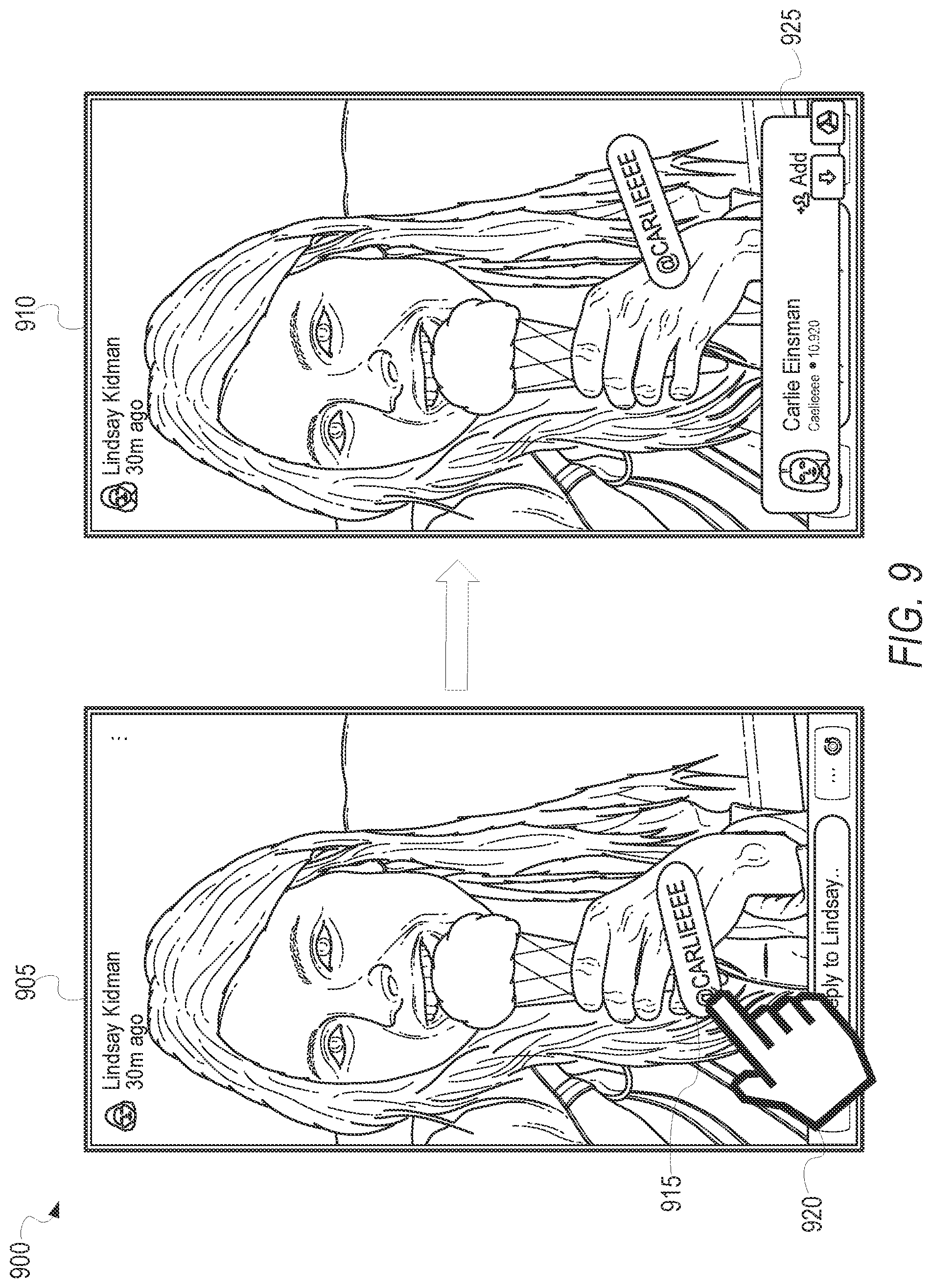 Patent US12105930 Figure 9 – Interactive messaging stickers