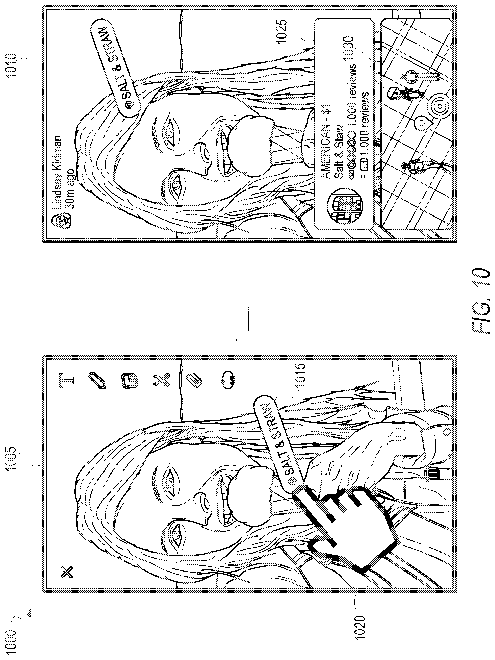 Patent US12105930 Figure 10 – Interactive messaging stickers