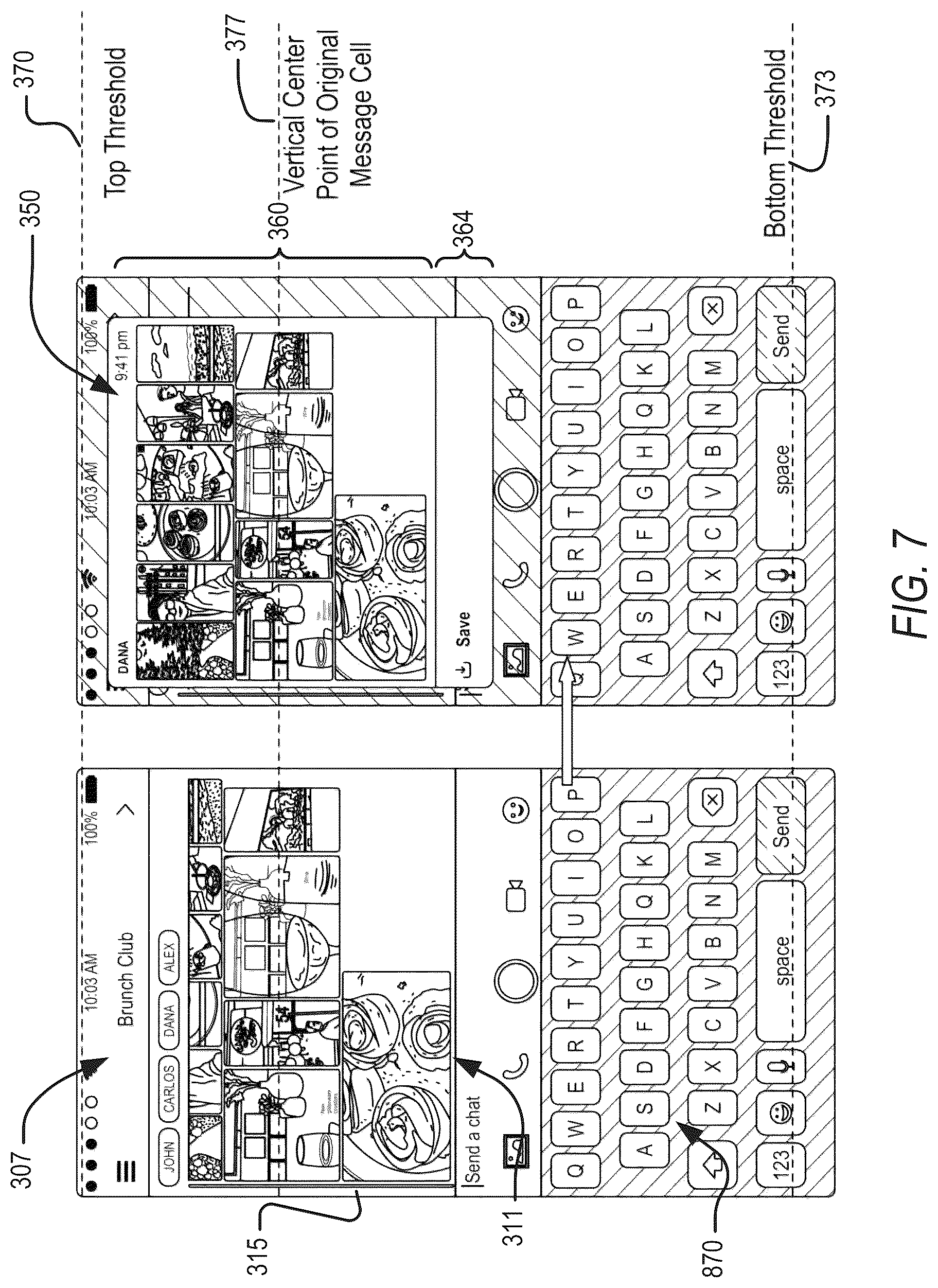 Patent US12105931 Figure 8 – Contextual action mechanisms in chat user interfaces