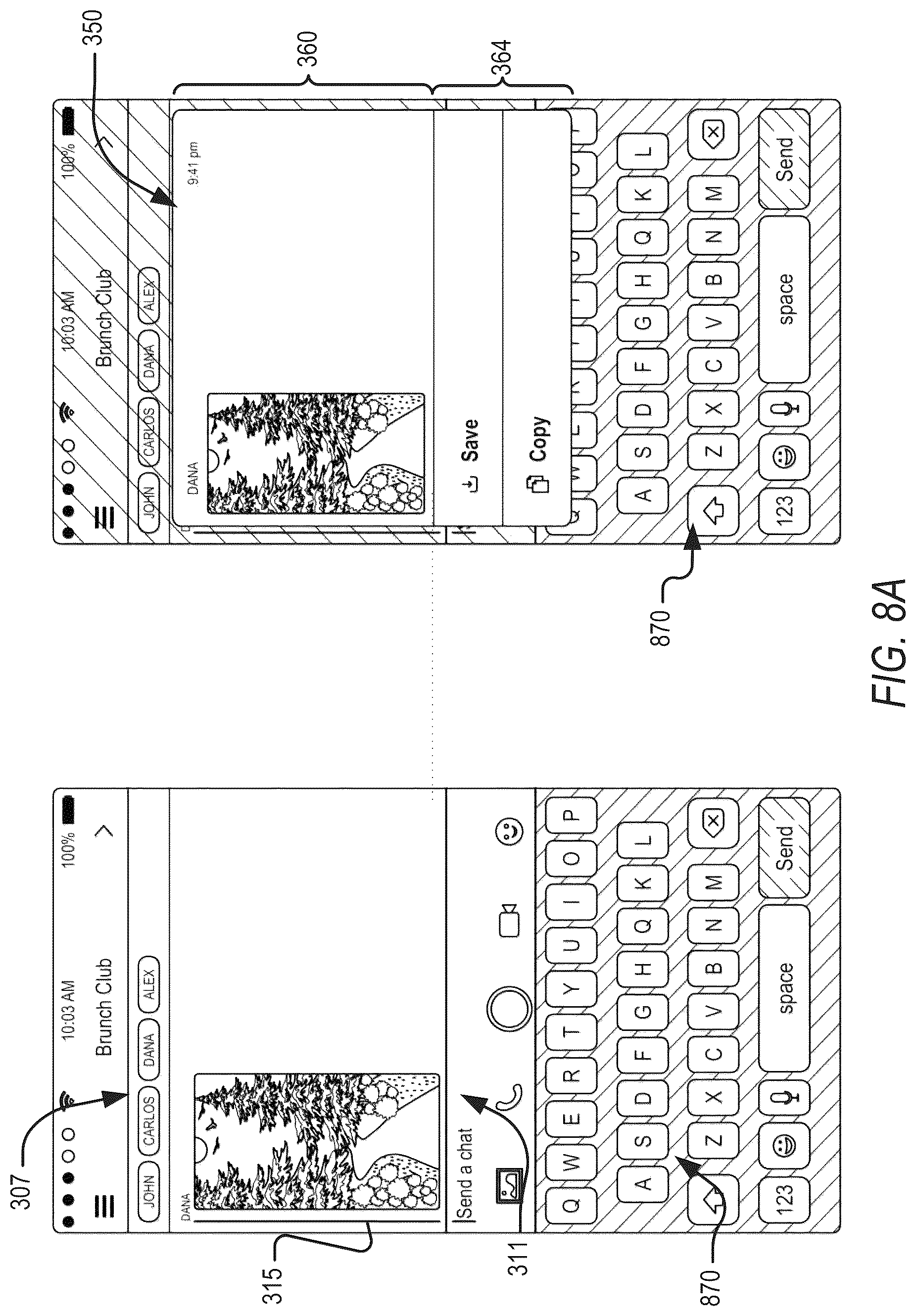 Patent US12105931 Figure 9 – Contextual action mechanisms in chat user interfaces