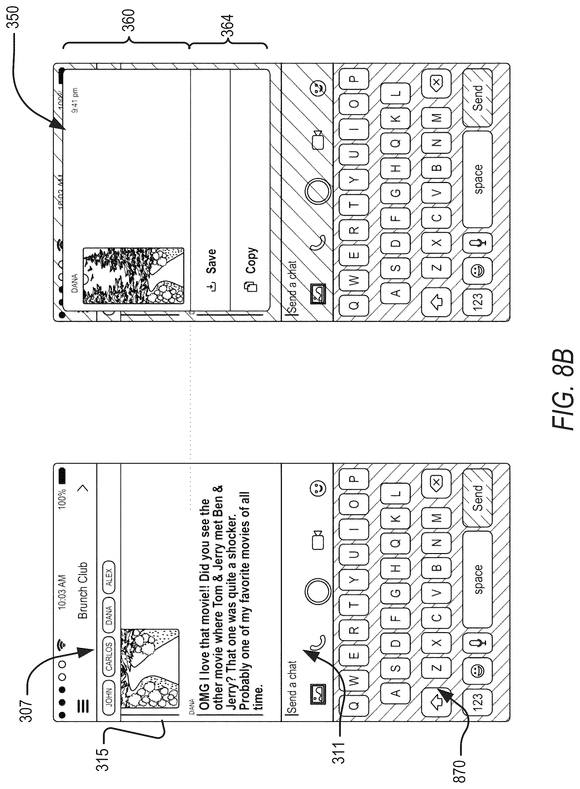 Patent US12105931 Figure 10 – Contextual action mechanisms in chat user interfaces