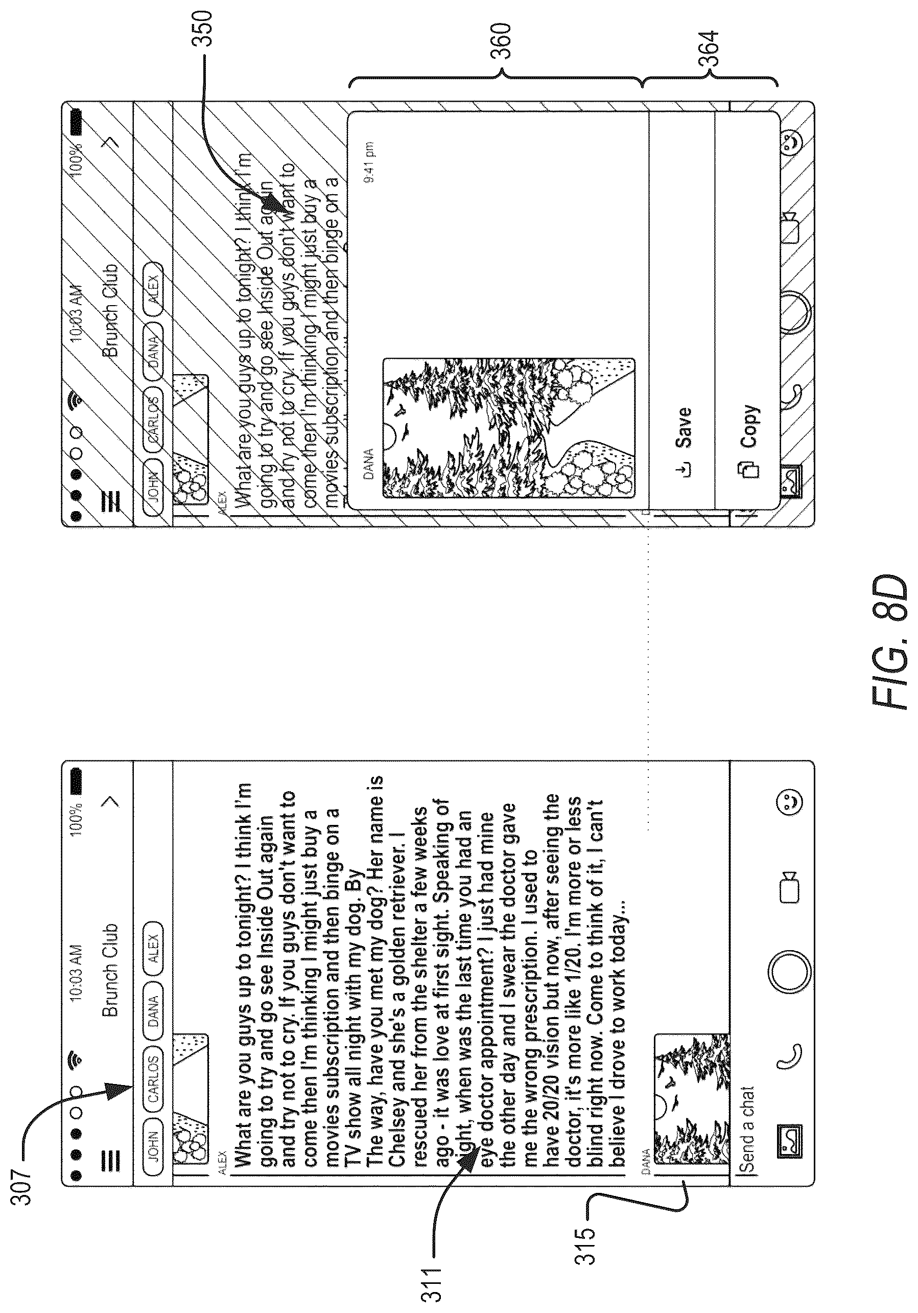 Patent US12105931 Figure 12 – Contextual action mechanisms in chat user interfaces