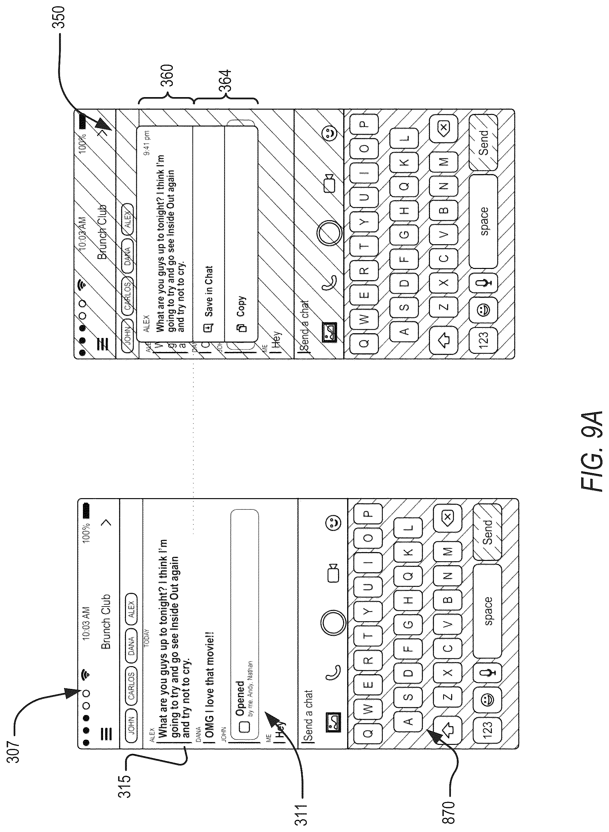 Patent US12105931 Figure 13 – Contextual action mechanisms in chat user interfaces