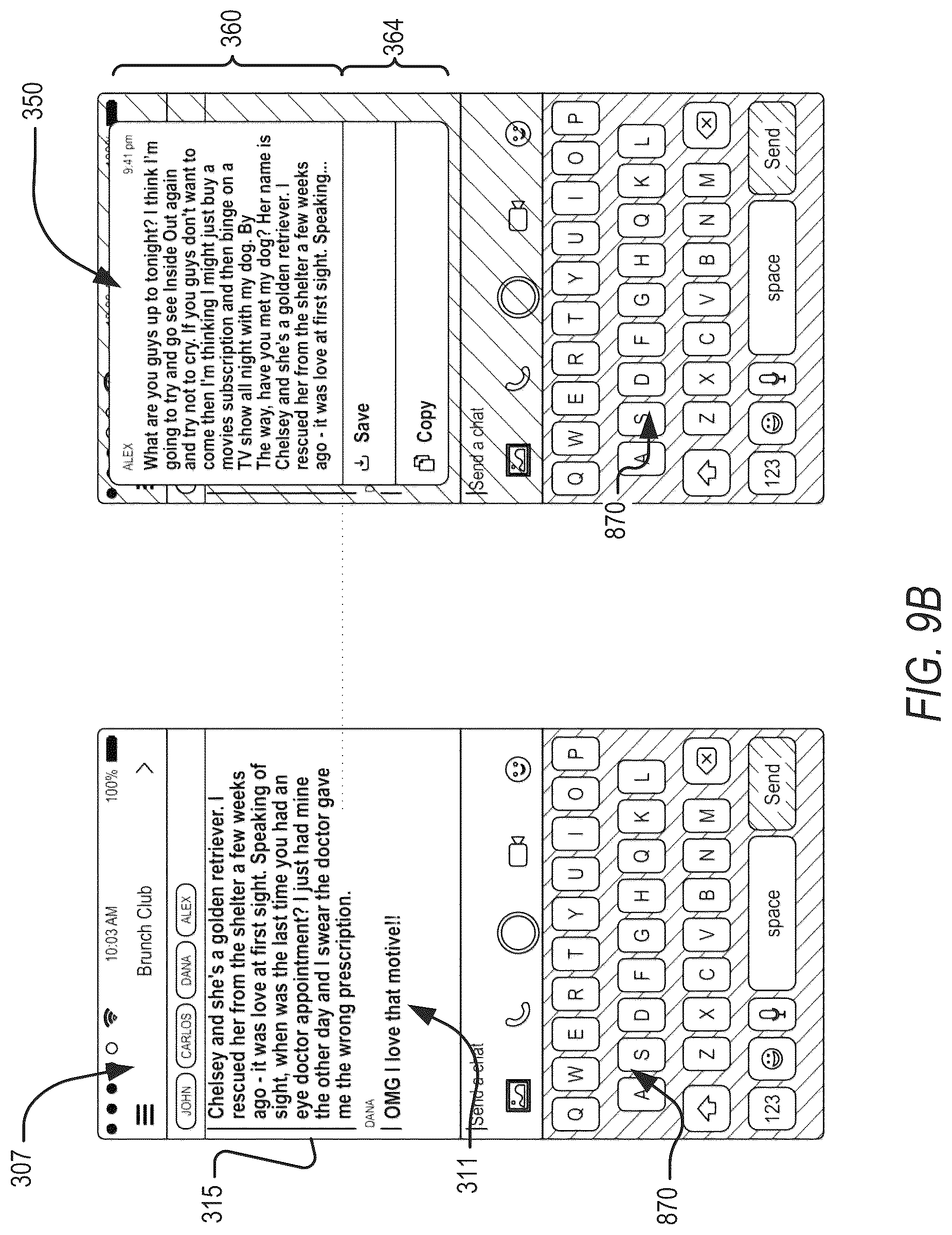 Patent US12105931 Figure 14 – Contextual action mechanisms in chat user interfaces